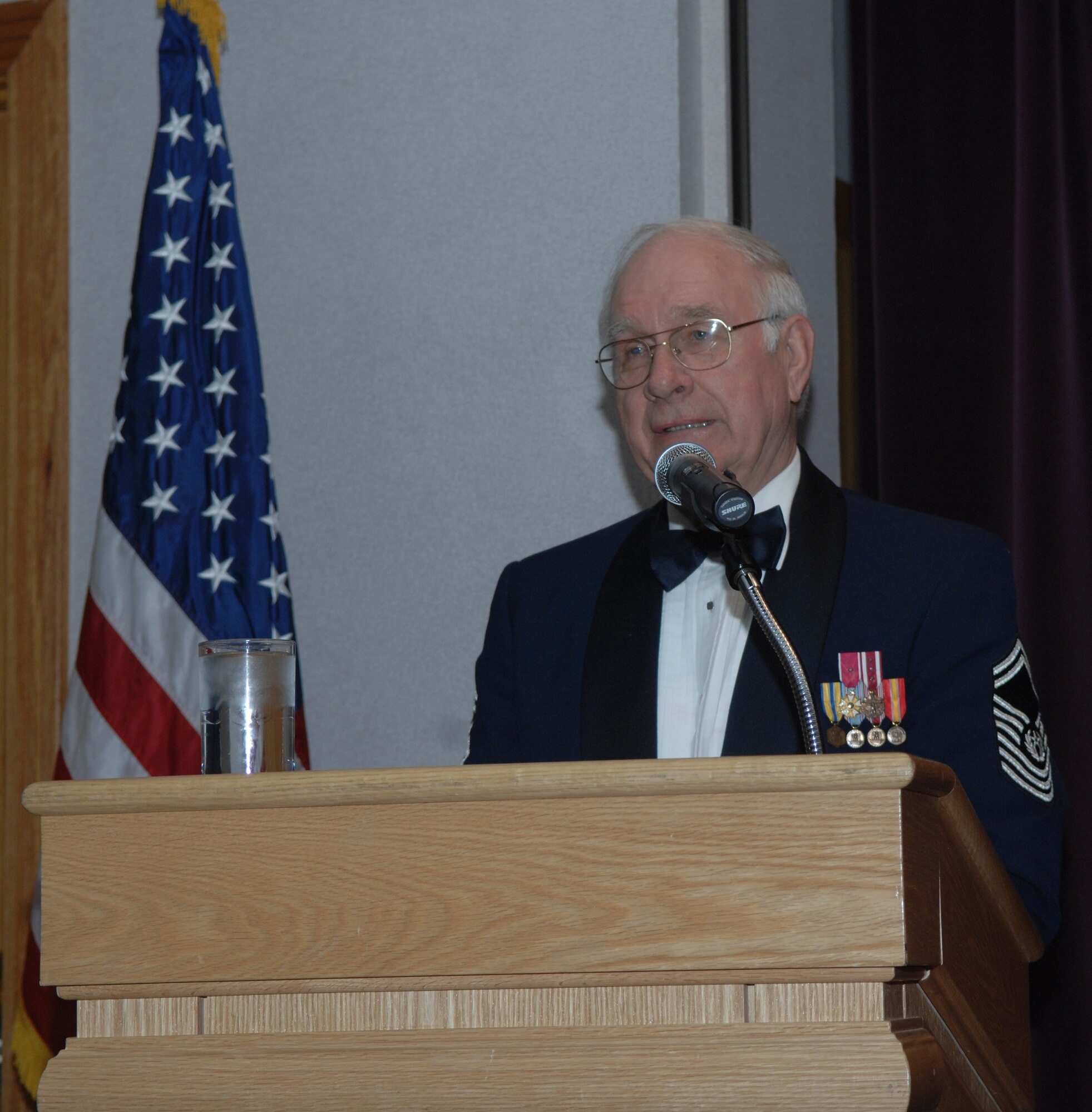 WHITEMAN AIR FORCE BASE, Mo. - Chief Sam Parish, 8th Chief Master Sgt. of the Air Force, speaks at Whiteman's Annual Award Banquet Feb. 8. (U.S. Air Force photo/Airman 1st Class Cory Todd)