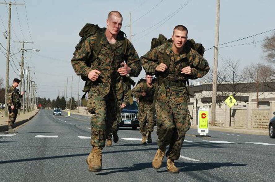 Marines from Marine Corps Barracks, Washington, D.C., took second place in the 436th Security Forces Squadron-sponsored 9th Annual Ruck March here Feb. 2. Their time on the 6.2-mile march was 1 hour, 4 minutes and 58 seconds. (Courtesy photo)