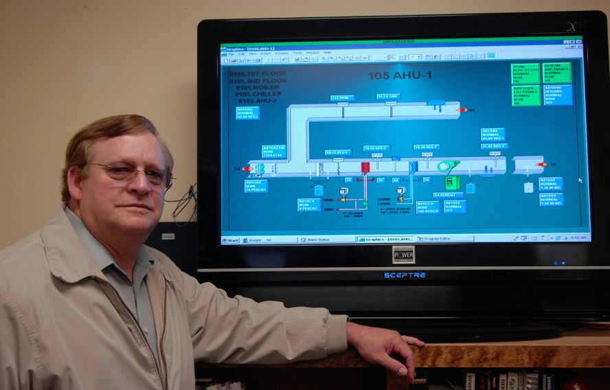 MOODY AIR FORCE BASE, Ga. -- Robert Montgomery, 23rd Civil Engineer Squadron wing energy manager, won the Air Force energy conservationist individual award for 2007. Mr. Montgomery was recognized for being energy conscious for the government and Moody Air Force Base. (U.S. Air Force photo by Airman 1st Class Gina Chiaverotti) 
