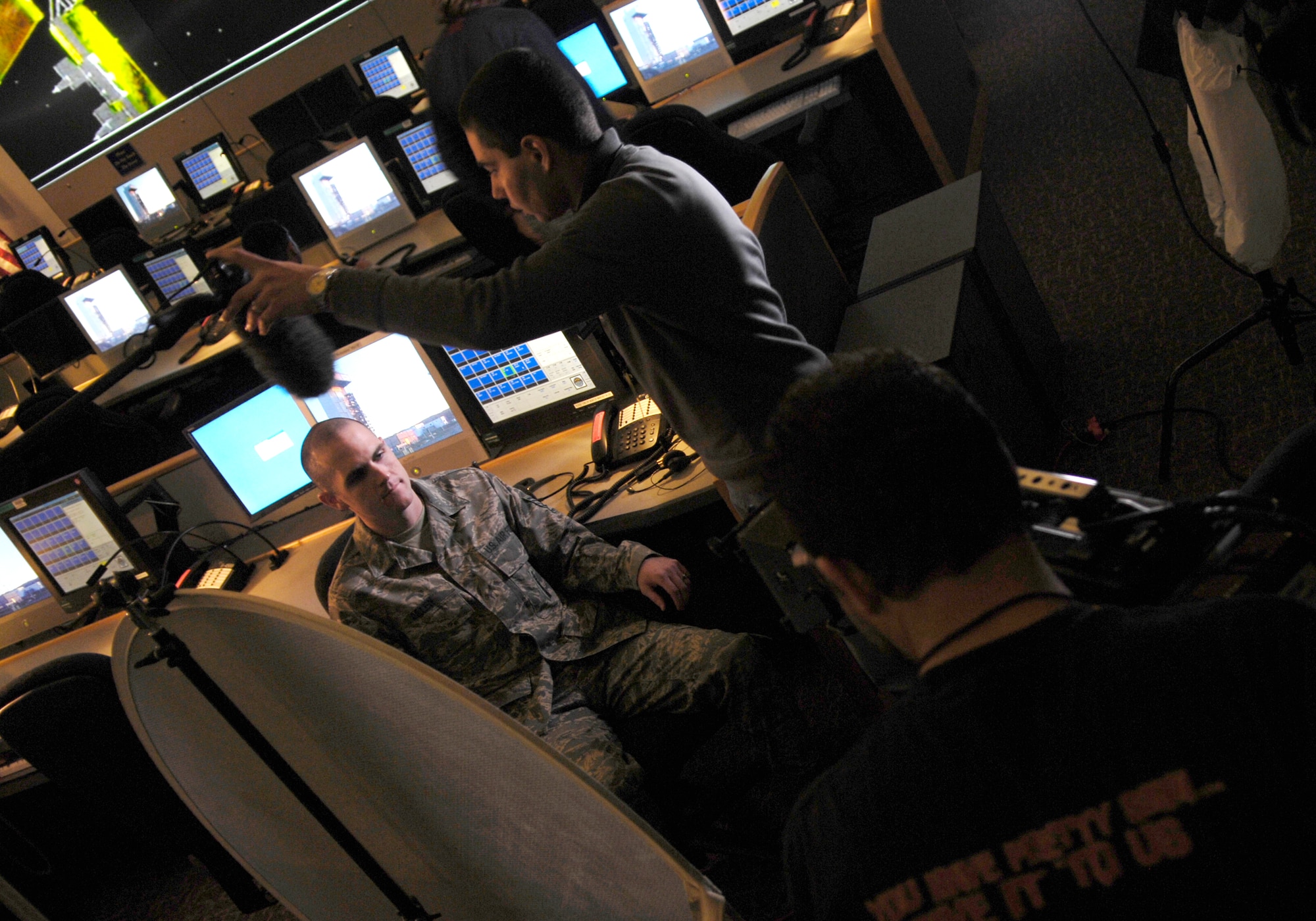 VANDENBERG AIR FORCE BASE, Calif.--Staff Sgt. Timothy Dillen, a maintenance engineer with the 4th Space Launch Squadron, plays the role of himself during the filming of a commercial at the Remote Launch Control Center here.  The commercial was one of three commercials being produced to both aid in recruiting as well as raise public awareness of three Air Force-unique capabilities.  These capabilities include the missions of Air Force Space Command and Air Force Cyber Command, as well as the Air Force's global reach. (U.S. Air Force photo/Airman 1st Class Christian Thomas)