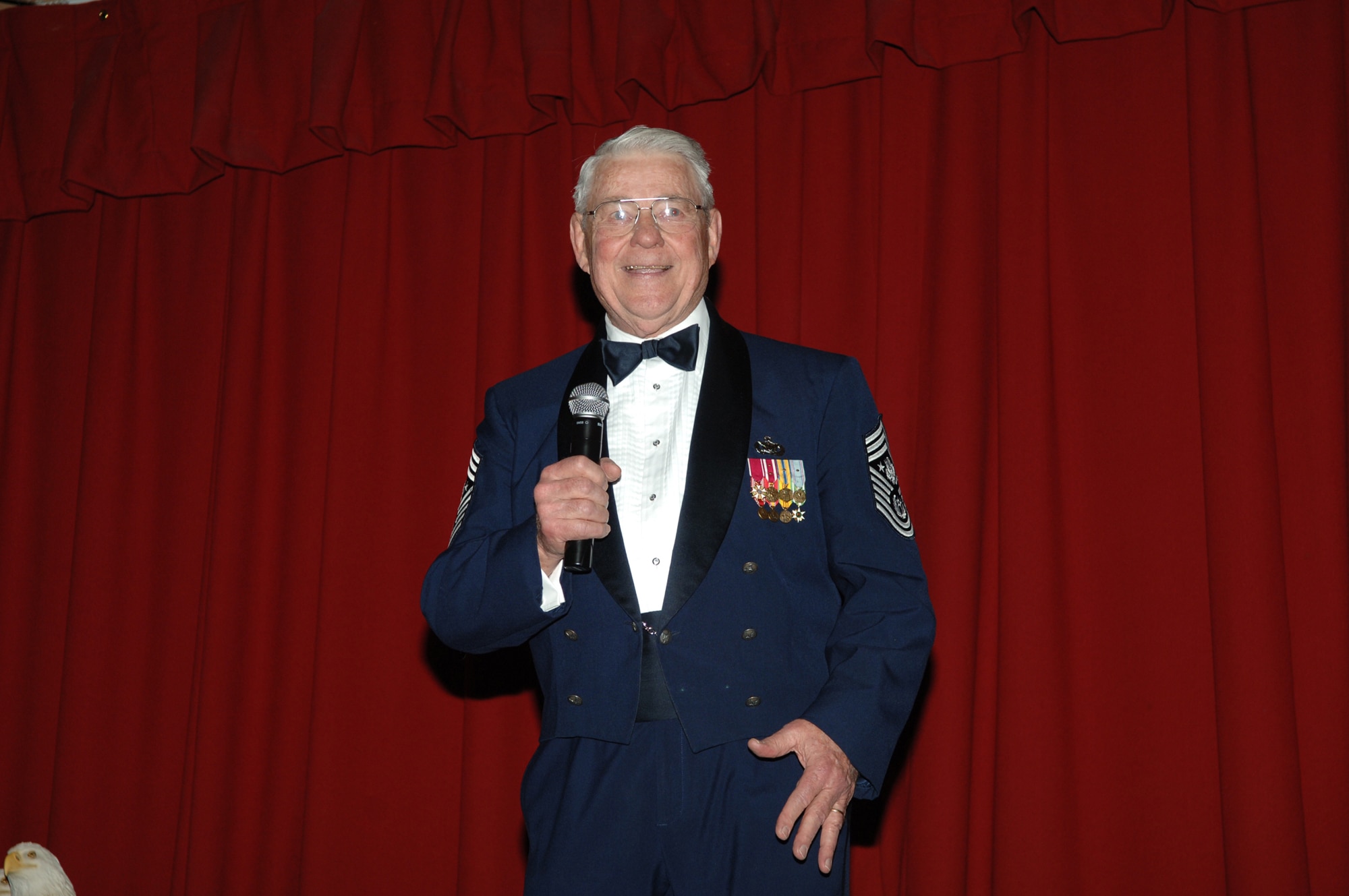 FAIRCHILD AIR FORCE BASE, Wash. -- Chief Master Sgt. Robert Gaylor (ret.), fifth Chief Master Sgt. of the Air Force, speaks at the 2007 Annual Awards Banquet at Club Fairchild here Feb. 15. Chief Gaylor spoke of opportunity, aptitude and, and congratulated all nominees on their commitment to excellence. (U.S. Air Force photo / Senior Airman Jocelyn Ford)