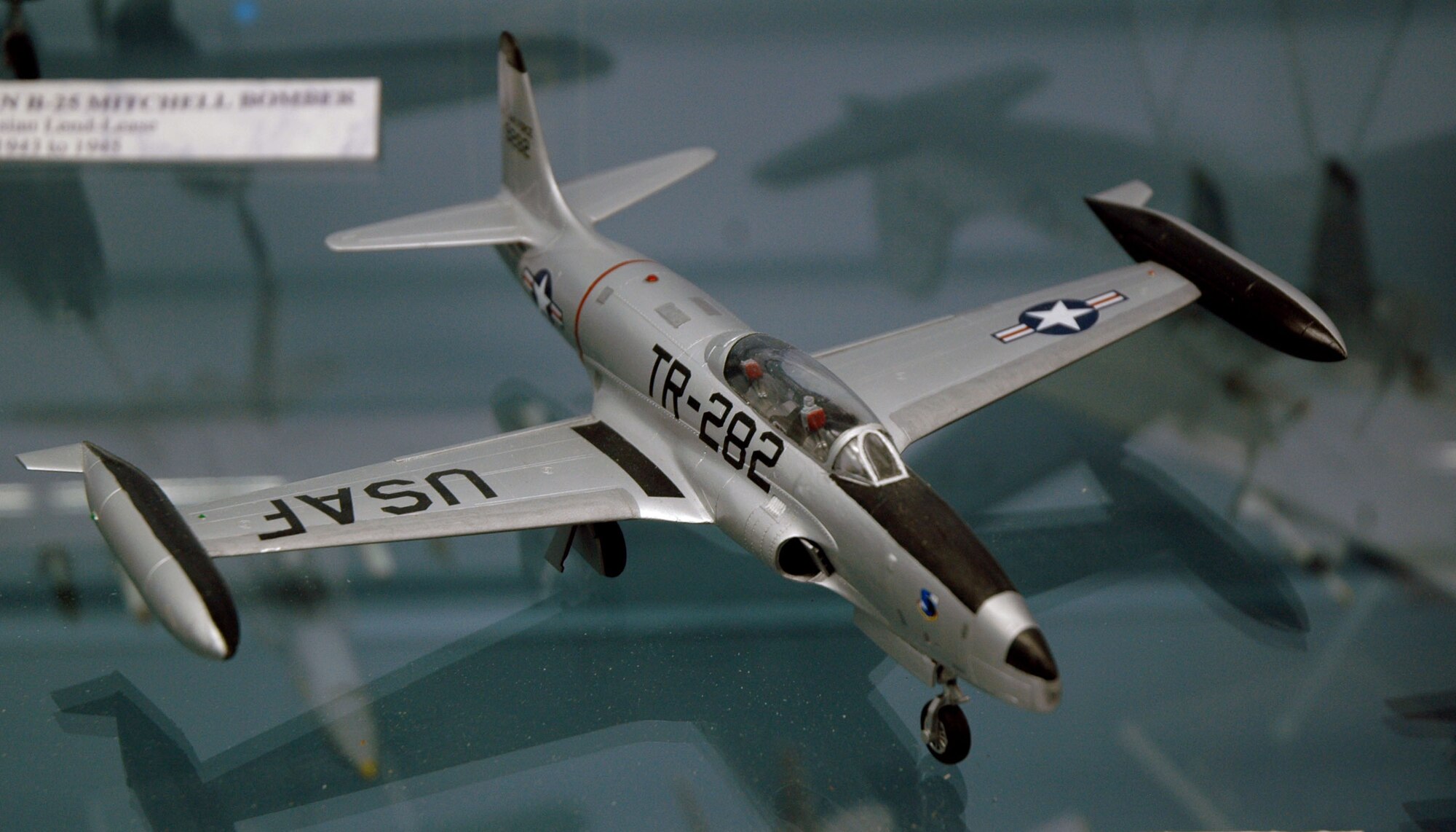 A model of a T-33 "Shooting Star" is one of many model aircraft in the large collection on display at the Malmstrom Museum. T-33 aircraft were assigned to Malmstrom from 1953 to 1972. The museum is open Monday to Friday from 10 a.m. to 4 p.m. (U.S. Air Force photo/Airman 1st Class Dillon White)