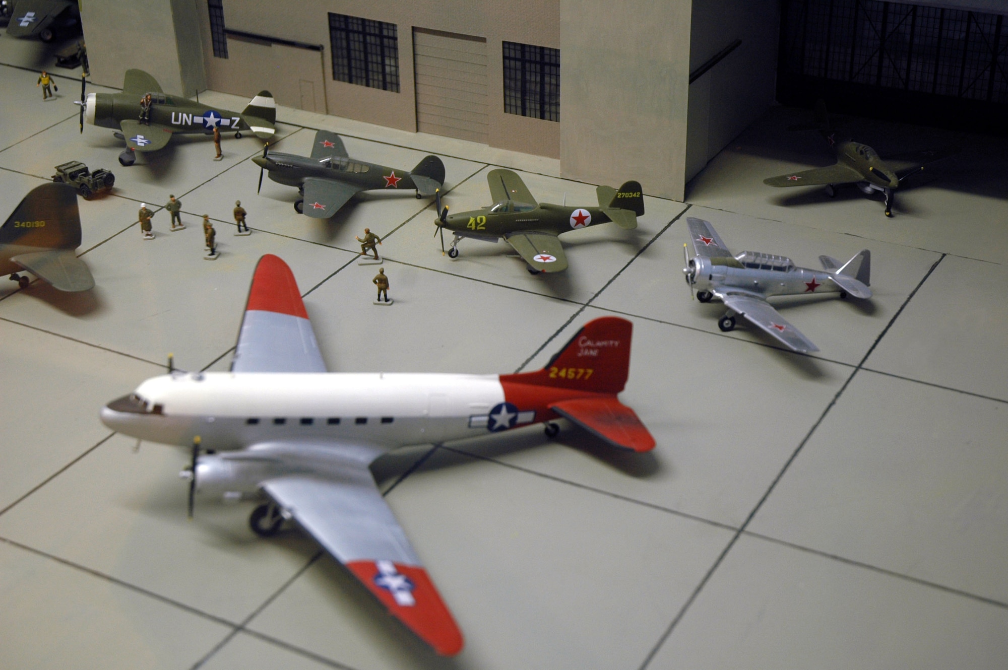 A diorama depicting a hangar during the Lend-Lease program, which provided equipment and aircraft to Russia during World War II is on display at the Malmstrom Museum. The museum is open Monday to Friday from 10 a.m. to 4 p.m. (U.S. Air Force photo/Airman 1st Class Dillon White)