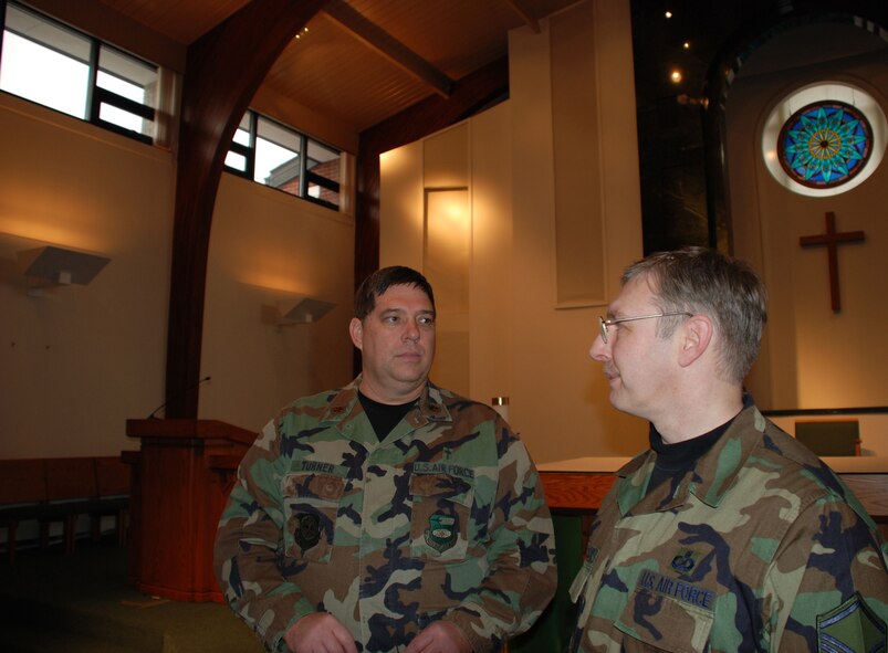 The light of a new day shines in the window as the 932nd Airlift Wing Chapel staff gets ready for another drill weekend with the Air Force Reserve in Illinois.  Chaplain (Major) Keith Turner, his assistant Master Sgt. Harold VonDeBur, are located at Chapel One, room 122 during UTA Hours: 0730-1100, or 1230-1600 and by appointment. Photo/Capt. Stan Paregien