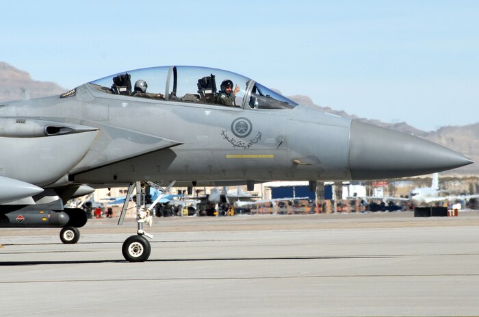 NELLIS AIR FORCE BASE, Nev. – A Royal Saudi air force pilot gives the thumbs-up as he taxis his F-15S to the runway for a Red Flag mission here Feb. 12. Red Flag is a multi-national exercise providing pilots with a realistic environment to practice combat scenarios. The experience gained during Red Flag is vital to the survival of pilots in combat. (U.S. Air Force photo by Chief Master Sgt. Gary Emery)