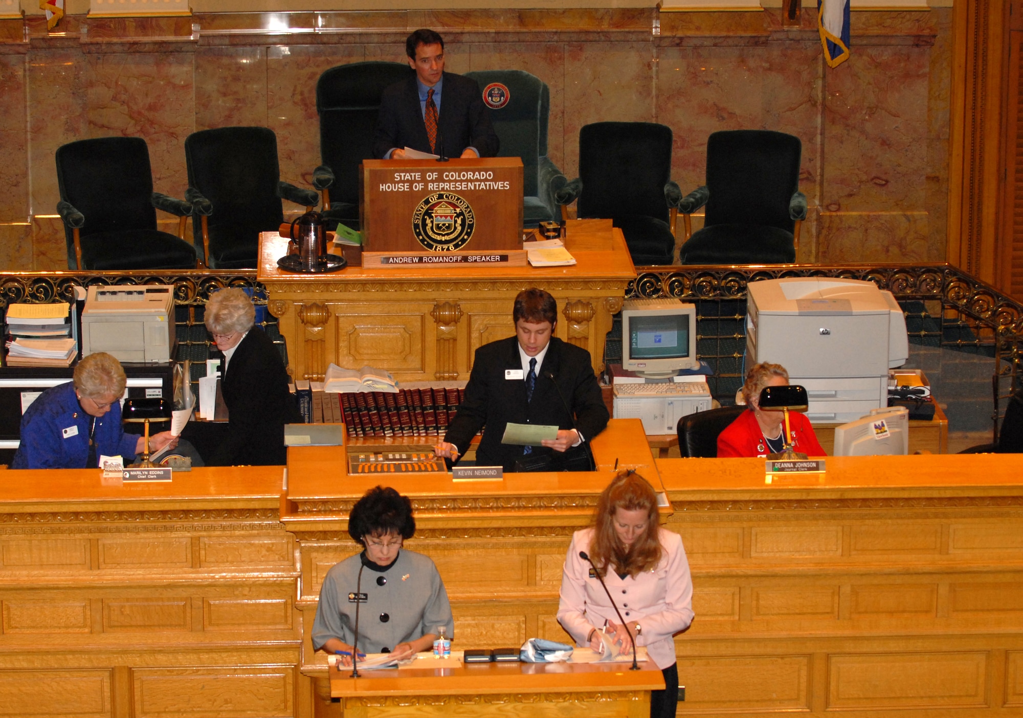 Members of the Colorado State House of Representatives read Proclamation 10-07, proclaiming Feb 13, 2008 Military Appreciation Day in Denver, Colo., Feb 13, 2008.  (U.S. Air Force photo by Airman First Class Randi Flaugh)