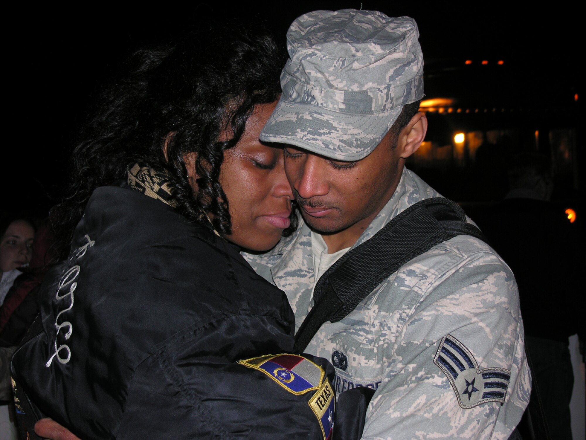 SEYMOUR JOHNSON AIR FORCE BASE, N.C. -- A mother welcomes home her son from Iraq.  More than 30 members of the 916th Air Refueling Wing Security Forces Squadron came home on Valentine's Day after being deployed for more than six months to Kirkuk. U.S. Air Force photo/Capt. Shannon Mann