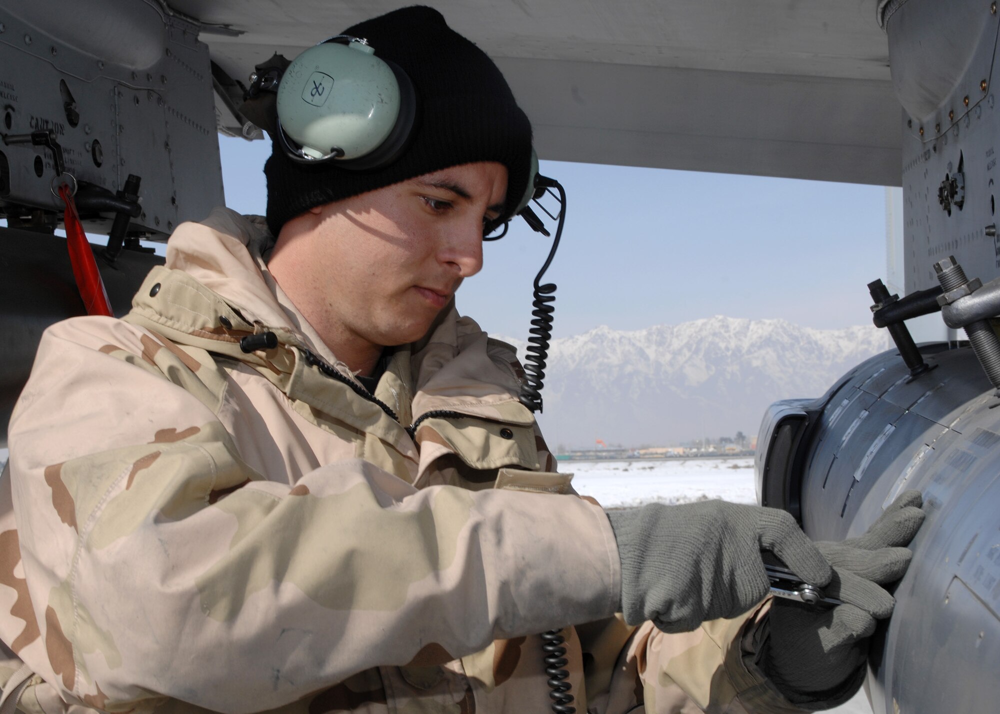 BAGRAM AIR BASE, Afghanistan - Senior Airman Keith Whipple, 455th Aircraft Maintenance Squadron, Avionics Journeyman, troubleshoots a targeting pod during maintenance on an A-10 Warthog aircraft here Feb. 13. Whipple, whose home unit is 81st Aircraft Maintenance Unit, Spangdahlem Air Base, Germany was recently named Bagram's Warrior of the Week for his outstanding work ethic and professionalism. (U.S. Air Force Photo by Master Sgt. Demetrius Lester) 