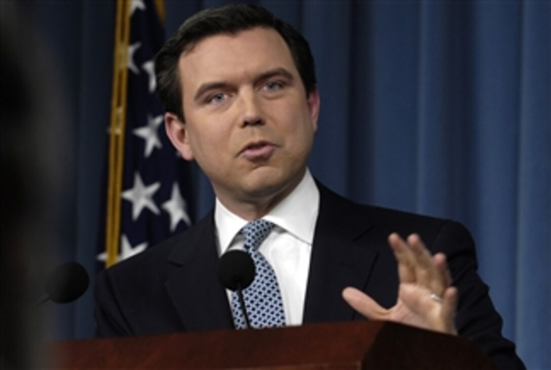 Pentagon Press Secretary Geoff Morrell conducts a press briefing at the Pentagon, Feb.19, 2008.  