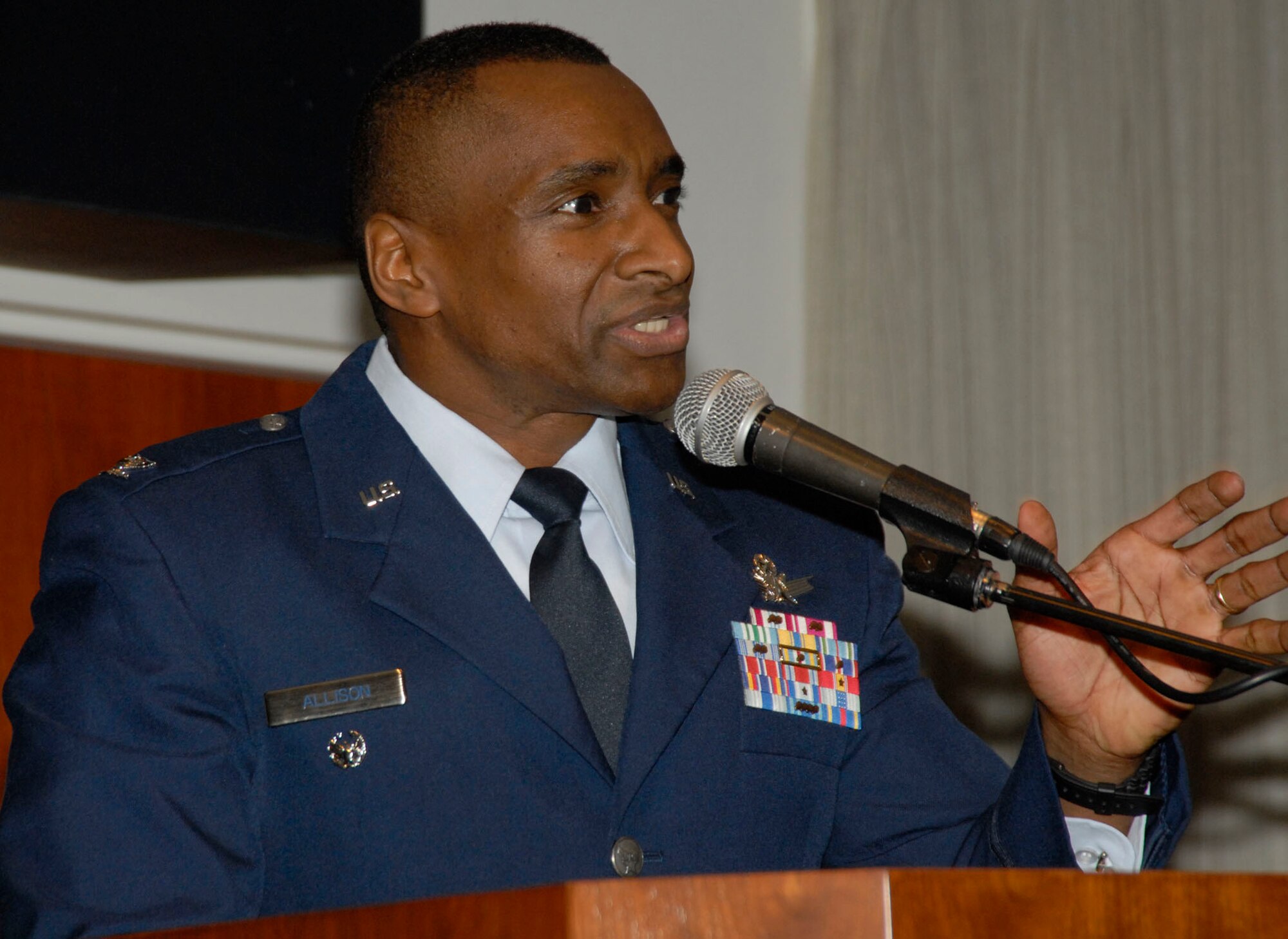 Colonel Kenneth Allison, chief of SMC/XR’s Concept Development Division, spoke at the kickoff event for SMC and The Aerospace Corporation’s joint African American History Month Observance, Feb. 11. During the month, a number of events were held at Aerospace’s El Segundo and East Coast facilities to mark the observance. (Photo by Joe Juarez)