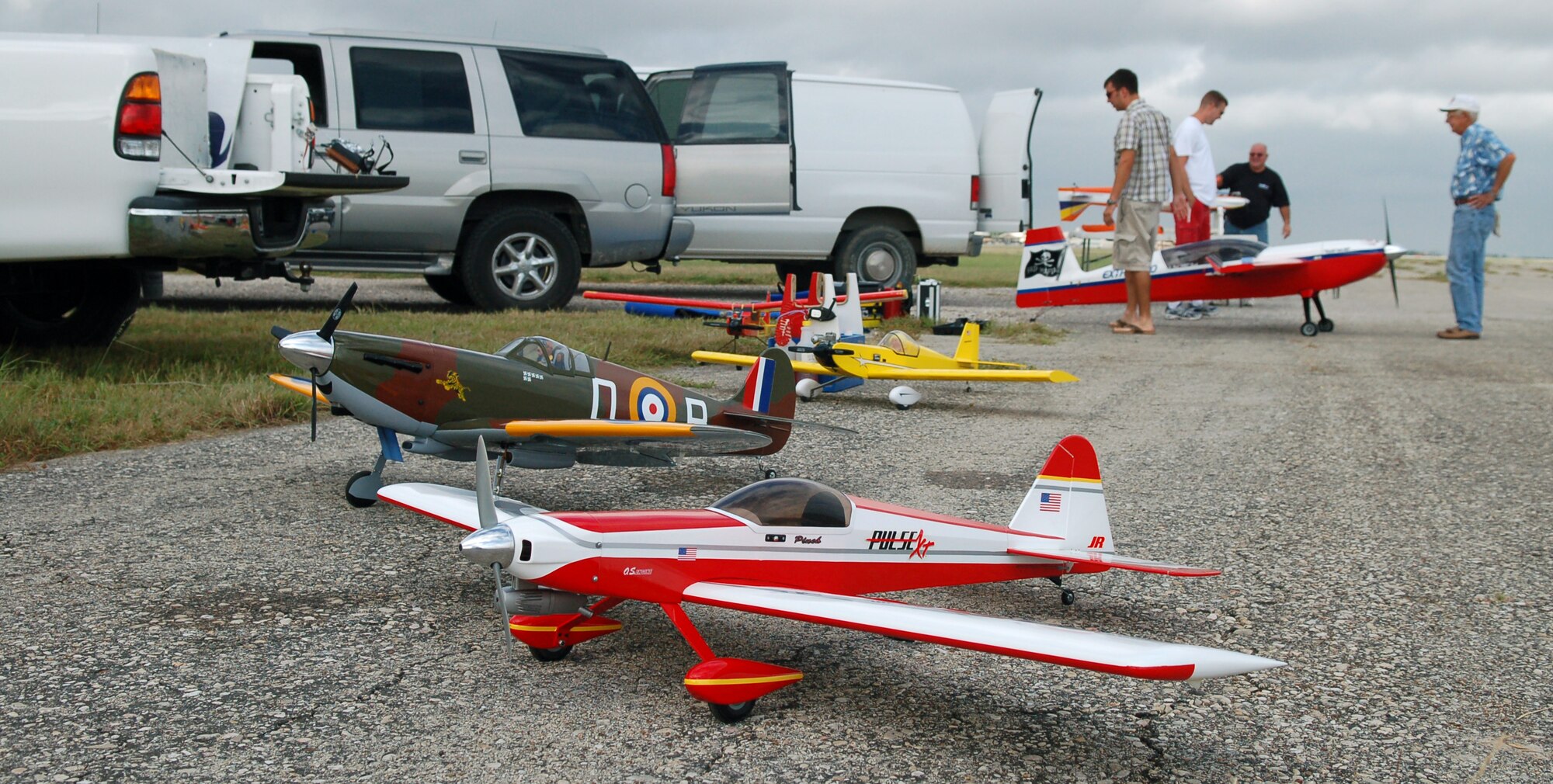 LAUGHLIN AIR FORCE BASE, Texas – The Del Rio Dirt Flyers, a small group of radio-control aviation enthusiasts who fly at Laughlin when the airfield is closed, boast a selection of model aircraft as varied in size, function and engine type as the Air Force itself.  (U.S. Air Force photo by Staff Sgt. Austin M. May)
