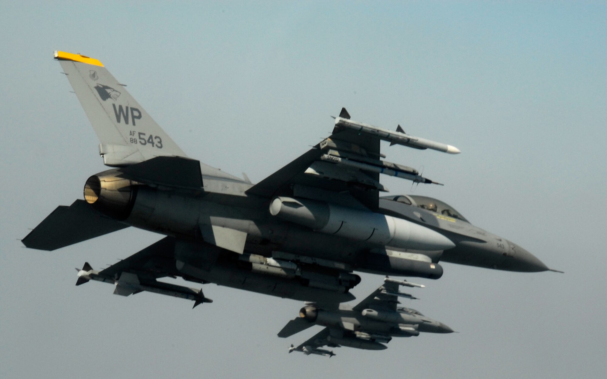 KUNSAN AIR BASE, South Korea -- Pilots from the 80th Fighter Squadron fly a training mission over the South Korean peninsula in F-16 Fighting Falcons, Feb 20. Pilots assigned to the 80th FS utilize training missions to simulate actual conditions they may face in combat and keep their war-fighting skills honed. (U.S. Air Force Photo/Tech. Sgt Quinton T. Burris)