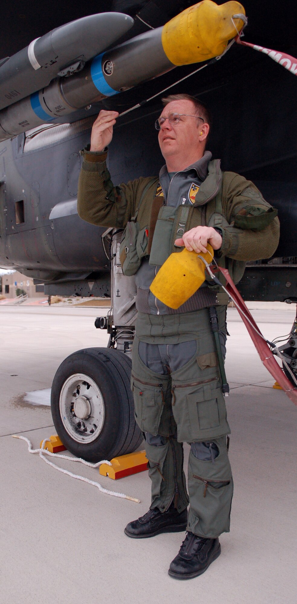 LAUGHLIN AIR FORCE BASE, Texas – German air force Maj. Andreas Krzossa, a Weapons Systems Officer, completes his post-flight checklist on a German Tornado aircraft from Holloman Air Force Base, N.M., which came to Laughlin Feb. 19.  The German aircrew participated in the first-ever training program with instructor pilots from the 434th Fighter Training Squadron that included mock dogfights.  (U.S. Air Force photo by Staff Sgt. Austin M. May)