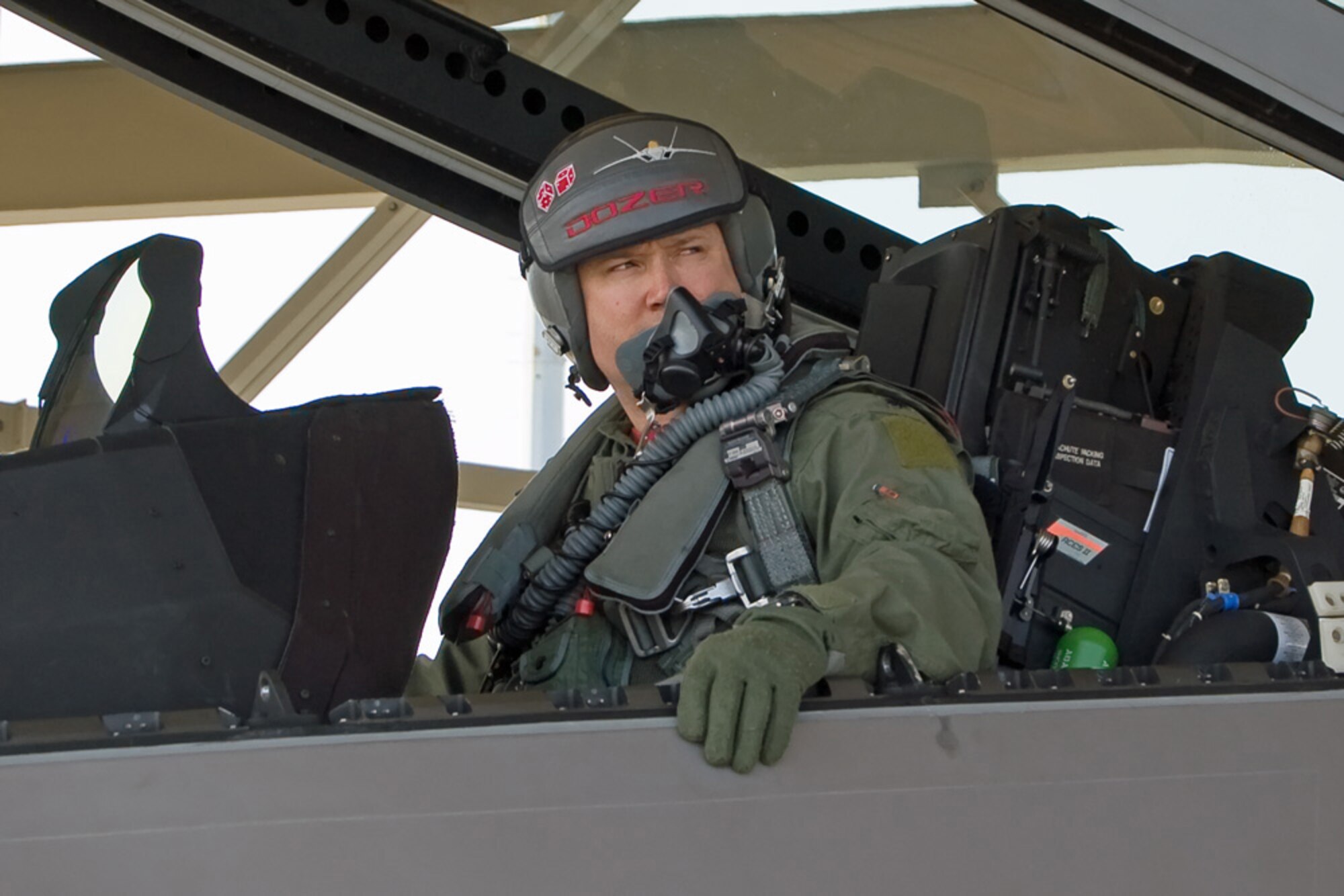 Lt. Col. Mike Shower prepares for an F-22 Raptor training sortie Feb. 4 at Tyndall Air Force Base, Fla. Members of the 3rd Wing and Air Force Reserve Command's 477th Fighter Group from Elmendorf AFB, Alaska, combined for its first F-22 Raptor deployment to Tyndall AFB for Combat Archer. The 132 Reserve and active-duty Airmen and eight F-22s from Alaska were in Florida for Weapons System Evaluation Program training. Colonel Shower is the 90th Fighter Squadron commander. (U.S. Air Force photo/Scott Wolfe) 
