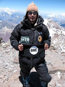 1/28/2008 - Capt. Dan Robinson, 27th Fighter Squadron, completes his climb of Mount Aconcagua, Argentina Jan. 28 in support of the ONE Campaign.  (Photo courtesy of Dan Robinson)