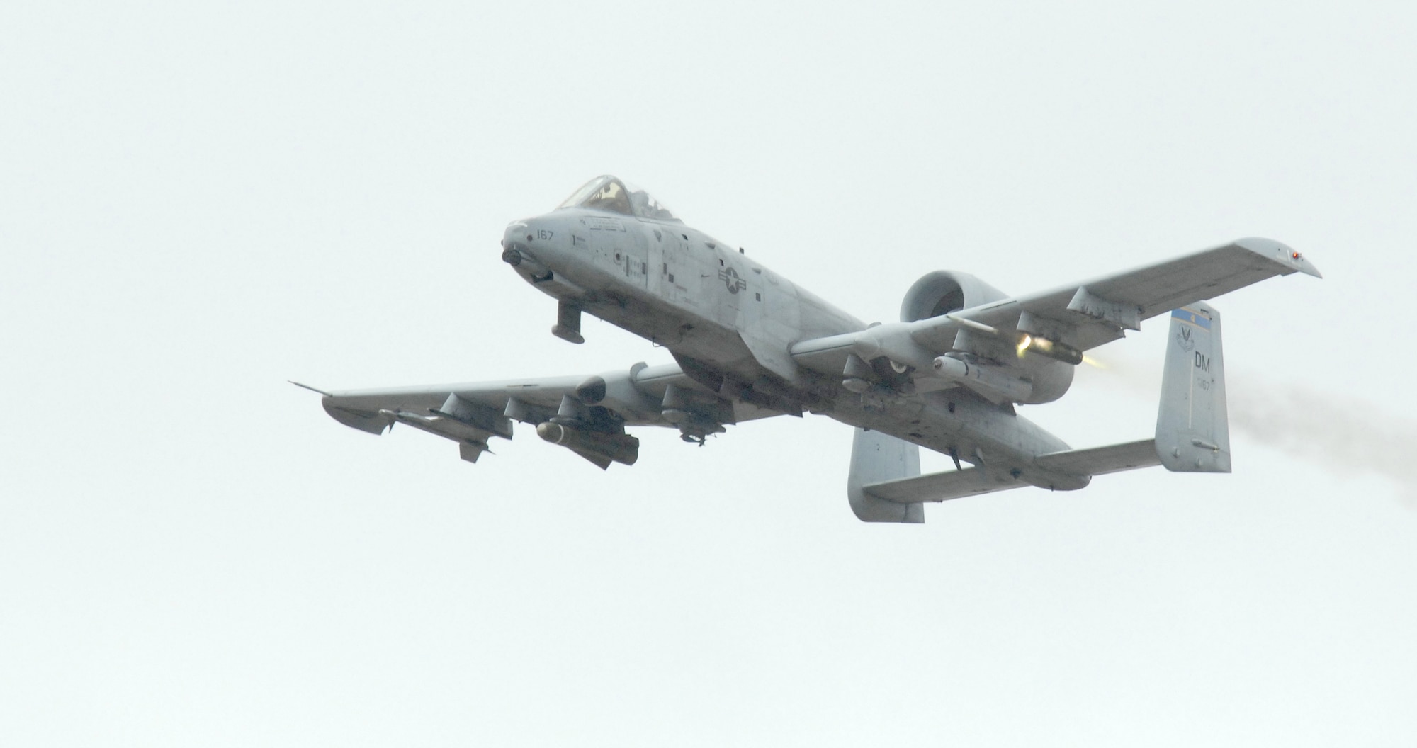 An A-10 Thunderbolt II from the 354th Fighter Squadron, Davis-Monthan AFB Tucson AZ launches an AGM-114 Hellfire missile while practicing attack maneuvers at Berry Goldwater Range here in Arizona. Friday February 15th 2007. Friends and families of the Airman were invited to come see the 354th FS practice using live munitions during a red carpet family day. (U.S. Air Force photo by Senior Airman Jesse Shipps)