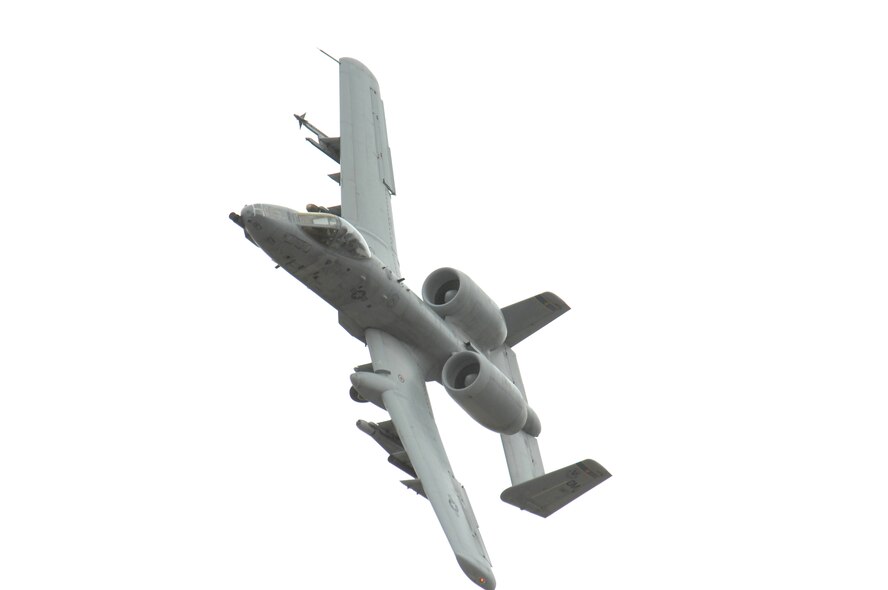 An A-10 Thunderbolt II from the 354th Fighter Squadron flies over the Barry M. Goldwater Air Force Range, near Gila Bend, Arizona, on February 15, 2008. Friends and families of the Airman were invited to come see the 354th FS practice using live munitions during a red carpet family day. (U.S. Air Force photo/Airman 1st Class Noah R. Johnson)