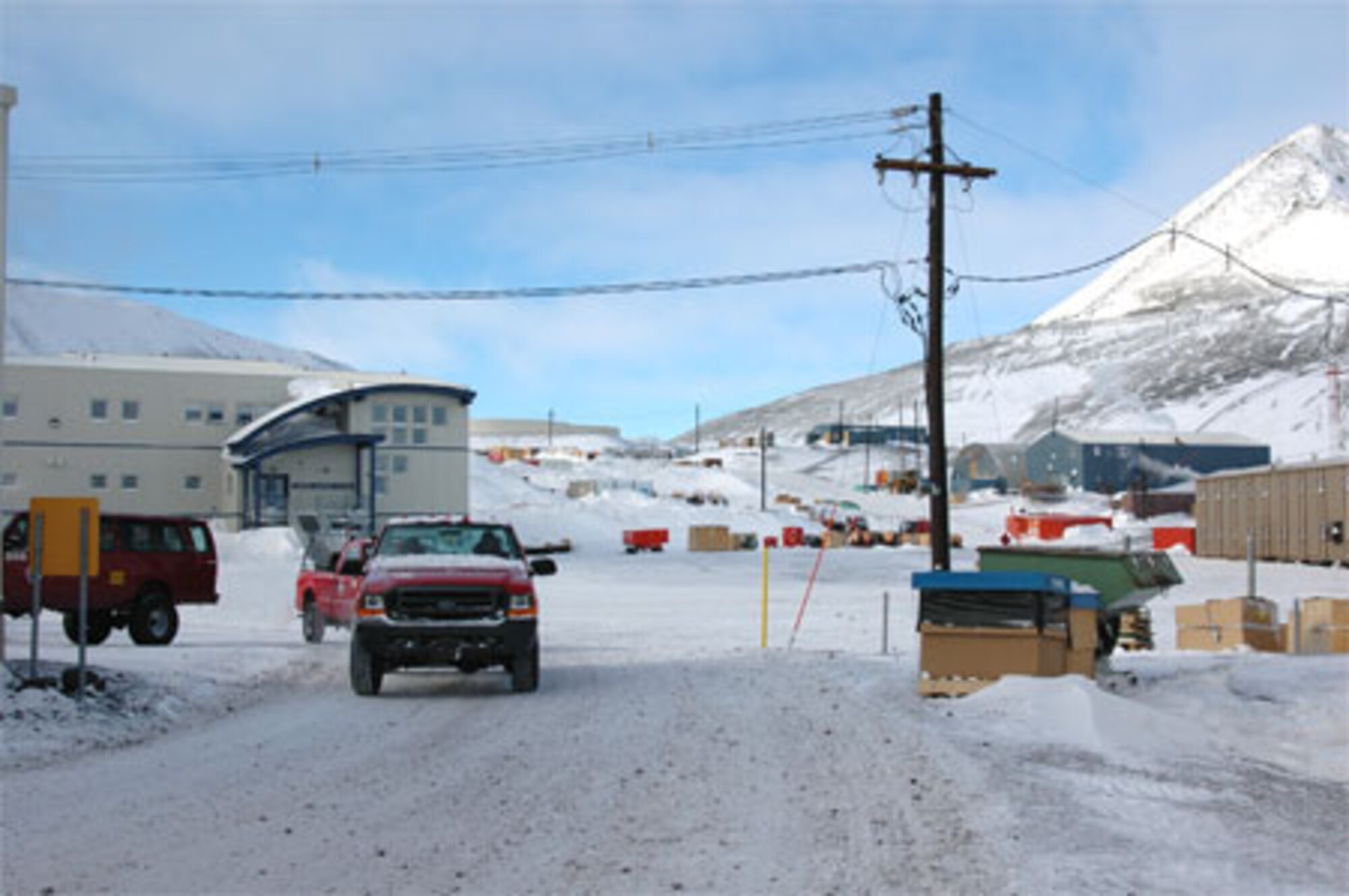An October day at McMurdo Station. The Science Support Center is the large building on the left.