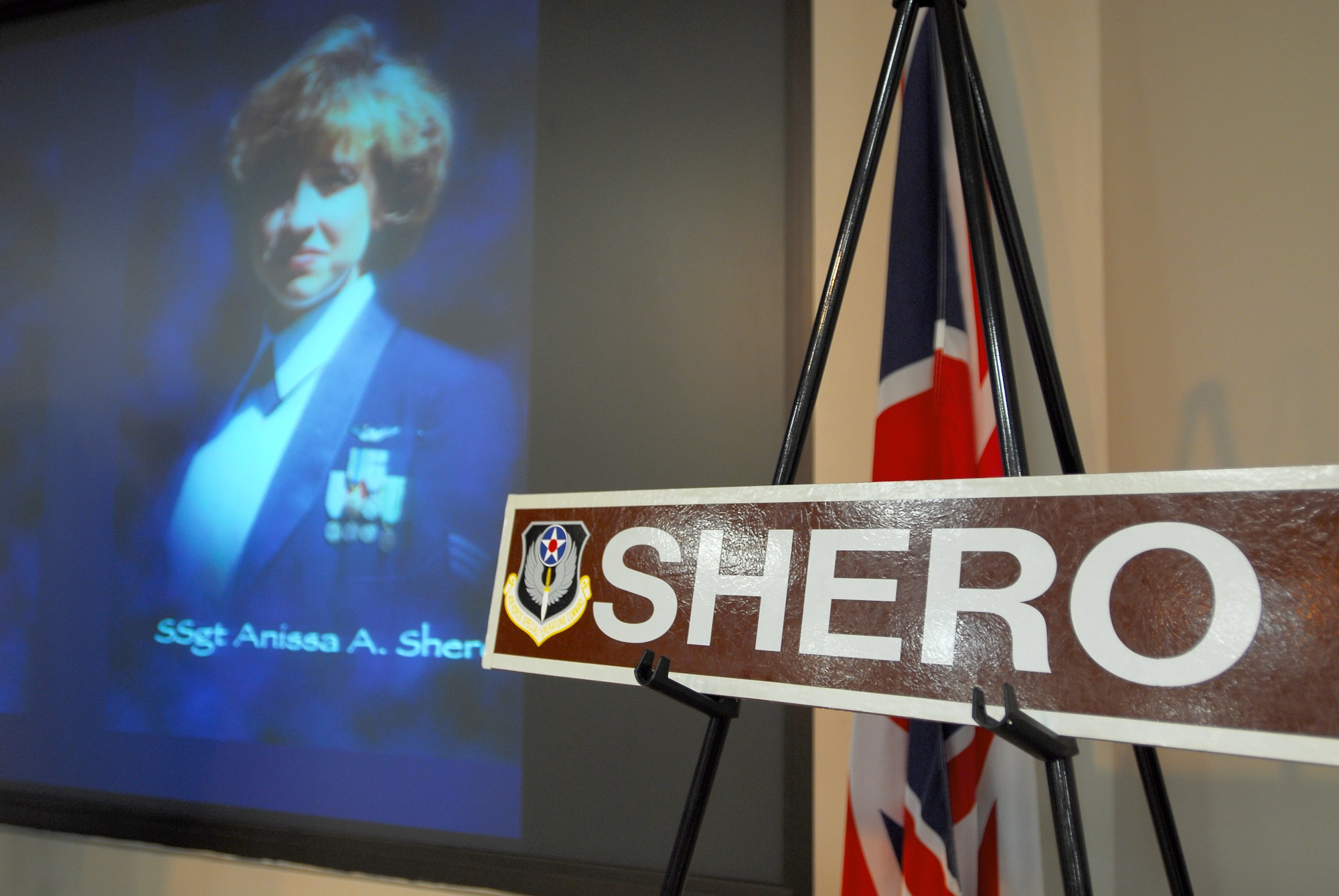 The 15th Special Operations Squadron honored Staff Sgt. Anissa Shero in a ceremony Feb. 22 by renaming a base road after him. Sergeant Shero was killed in an aircraft crash in Afghanistan in 2002. (U.S. Air Force photo/Airman 1st Class Jason Epley)