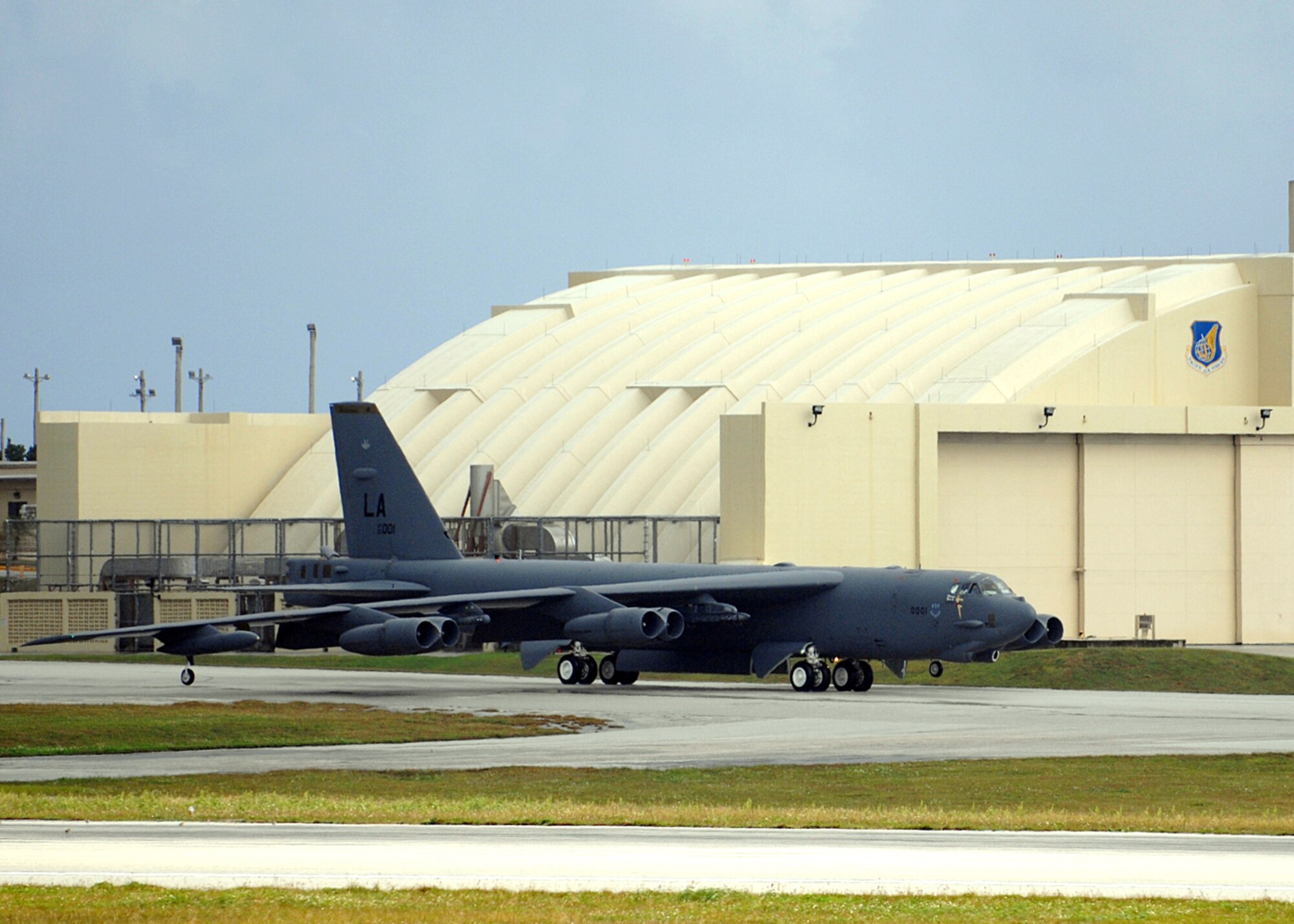 Andersen AFB, Guam -- The first of six B-52 Stratofortress bombers  from the 96th Expeditionary Bomb Squadron arrive on Andersen AFB. The rotating bomber units promote security and stability in the region as well as provide unique aircrew training opportunities. The 96th EBS is deployed here from Barksdale AFB, La.
(U.S. Air Force Photo By Staff Sgt. Vanessa Valentine) 