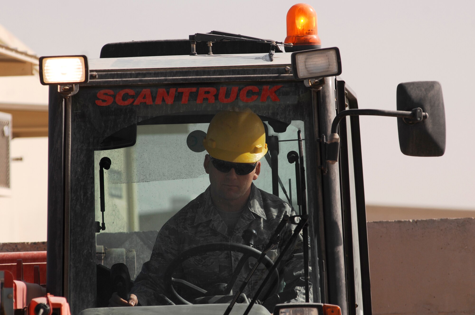 SOUTHWEST ASIA -- Air Force Staff Sgt. Thomas Kellner, NCO in charge of installation logistics for an Army Life Support Area, operates a 10K forklift to position pallets filled with bottles of water throughout the LSA located in the Persian Gulf Region on Feb. 22, 2008. Sergeant Kellner, assigned to the 386th Expeditionary Mission Support Group Detachment 1, provides and ensures all logistical support is covered from bottled water deliveries to managing the processing of multi-million dollar contracts to ensuring accountability for a 3.5-thousand line item property book account. Sergeant Kellner is deployed from the 314th Logistics Readiness Squadron, Little Rock Air Force Base, Ark., in support of Operations Enduring and Iraqi Freedom. (U.S. Air Force photo/ Staff Sgt. Patrick Dixon)