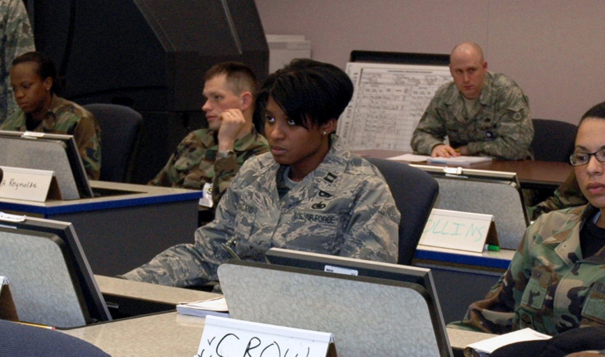 Students in the U.S. Air Force Expeditionary Center's Aerial Port Operations Course 2008E work on their computers in the classroom inside the Center on Fort Dix, N.J., Feb. 20, 2008.  The course, taught by the Center's Mobility Operations School Air Transportation Branch, teaches Airmen in the Air Force air transportation career field subject areas such as air freight, passenger service, air terminal operations center, and higher headquarters functions.  (U.S. Air Force Photo/Tech. Sgt. Scott T. Sturkol)
