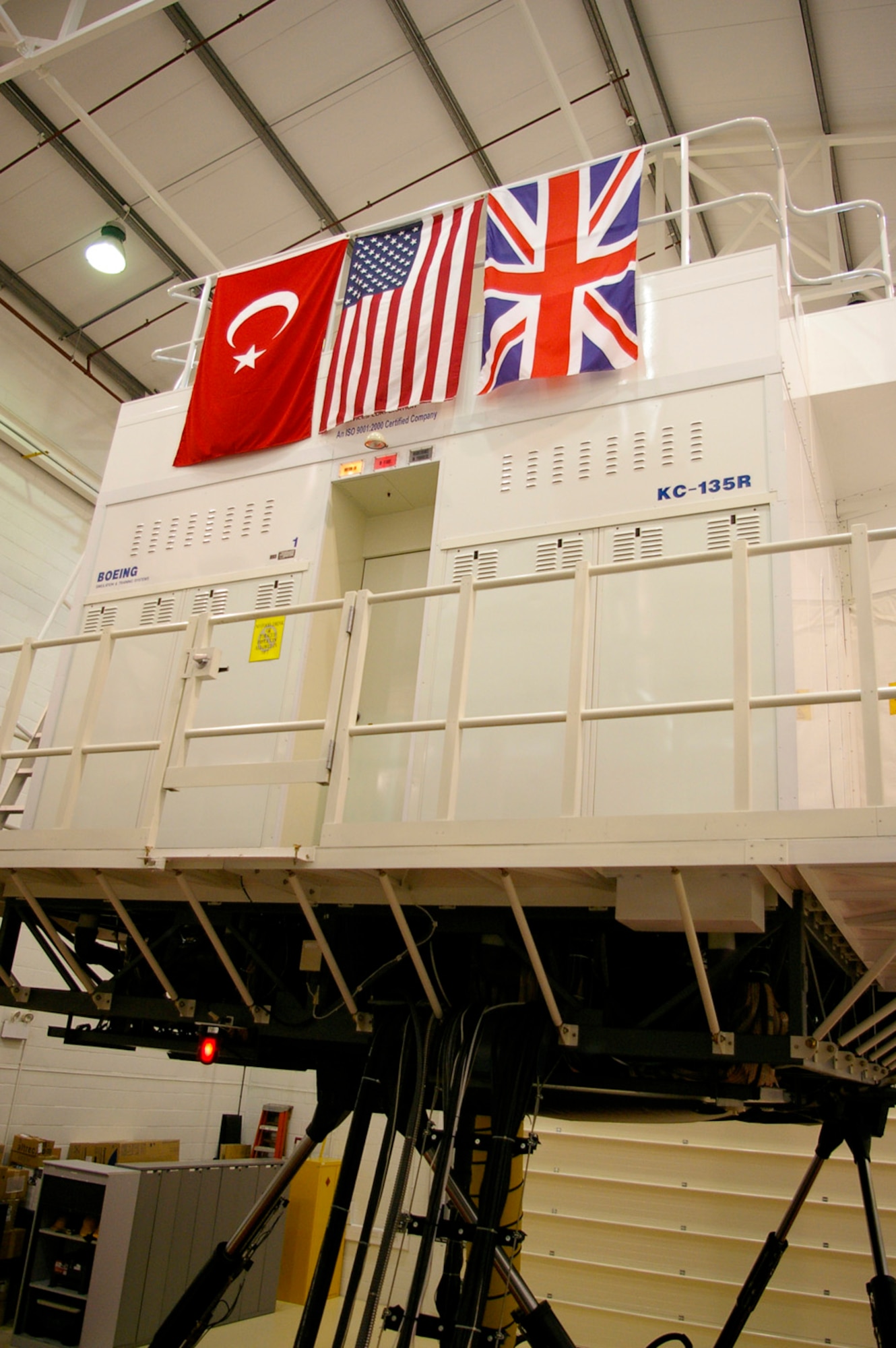 In addition to training pilots and aircrews from the 351st Air Refueling Squadron, the KC-135 Stratotanker simulator at RAF Mildenhall is also used to train Turkish pilots. (U.S. Air Force photo by Karen Abeyasekere)