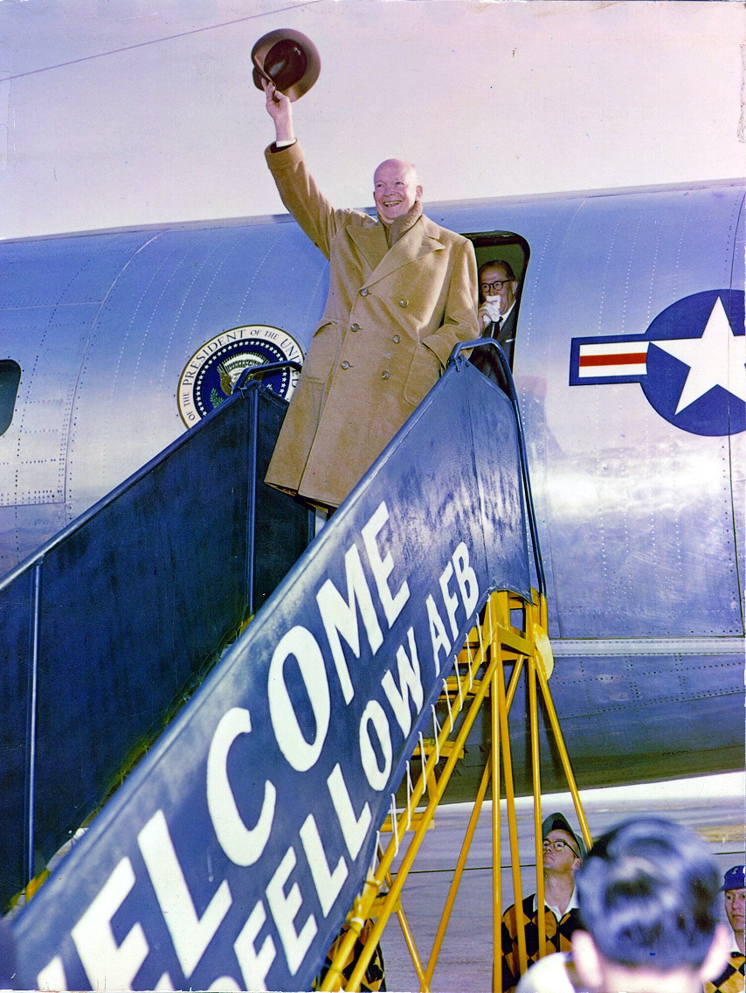 President Dwight D. Eisenhower visited Goodfellow Air Force Base in January 1957 in order to inspect the severe drought conditions West Texas experienced during that time.  According to Dr. John Garret, 17th Training Wing Historian, President Eisenhower spent the night at the base and is the only commander in chief to have visited Goodfellow. (U.S. Air Force photo courtesy of 17th Training Wing Historian)