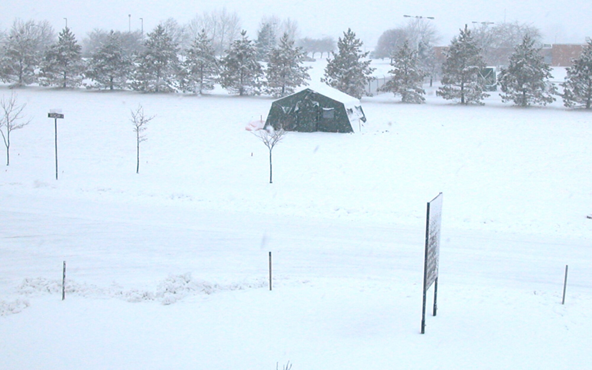 GRISSOM AIR RESERVE BASE, Ind., -- Snow begins to cover one of the highways and fields at Grissom.  A winter storm blew through the North Central Indiana region early Tuesday morning.  (U.S. Air Force photo)