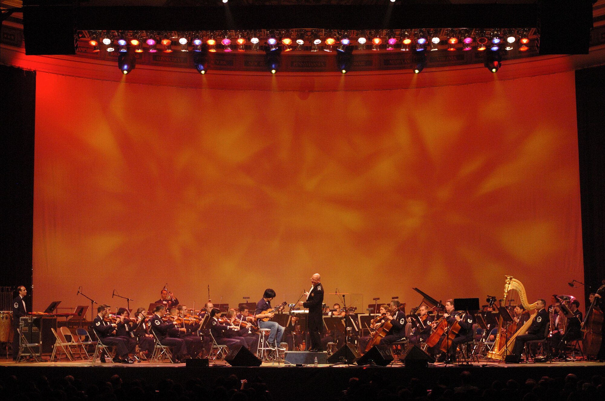 Ukulele virtuoso Jake Shimabukuro makes beautiful music with the U.S. Air Force Band on February 17. The concert featuring Shimabukuro was part of the USAF Band's 2008 Guest Artist Series at DAR Constitution Hall in Washington, D.C. (Photo courtesy of Chip Feise)