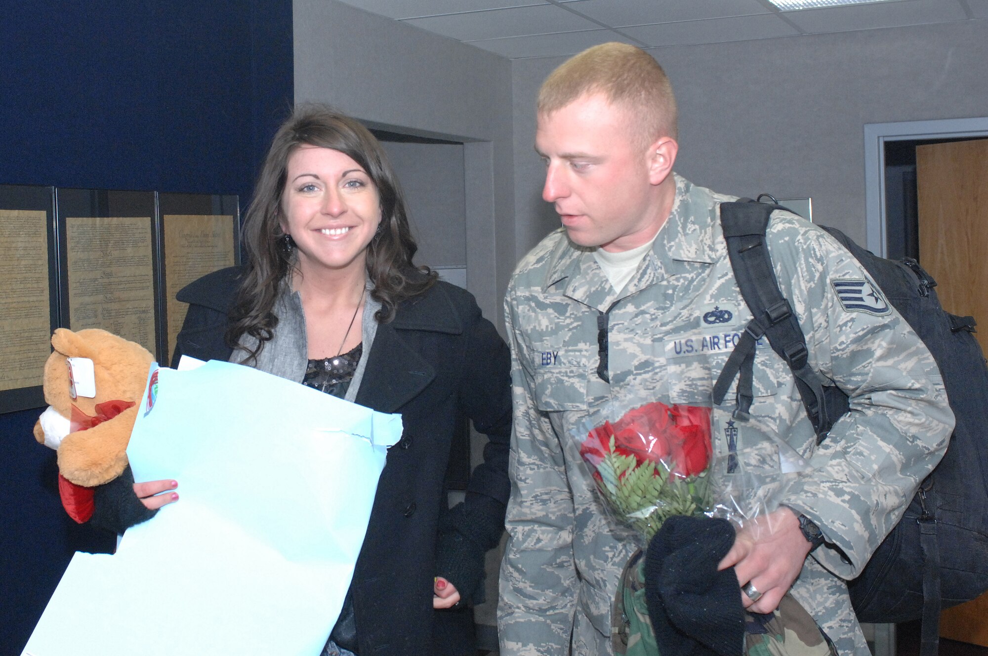 WHITEMAN AIR FORCE BASE, Mo. – Staff Sgt. Joshua Eby, 509th Munitions Squadron and his wife Melany depart base operations on Feb. 26. (U.S. Air Force photo/Tech. Sgt. Samuel A. Park) 