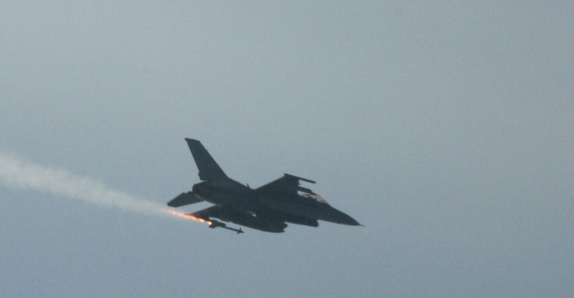 KUNSAN AIR BASE, South Korea --  A pilot from the 35th Fighter Squadron shoots an AIM-9 missile here Feb 28. The Air Intercept Missile-9X Sidewinder, developed by Raytheon engineers, is a fifth generation AIM-9 missile that is a substantial upgrade to the sidewinder family featuring an advanced infra-red seeker and a higher off-boresight capability.  (U.S. Air Force photo/Tech. Sgt Quinton T. Burris)

