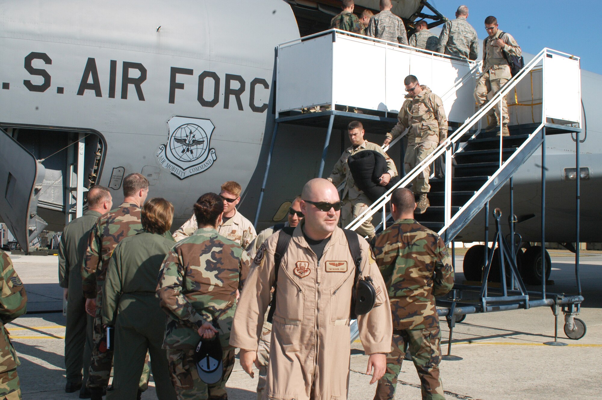 Eleven Airmen from the 19th Air Refueling Group Black Knights, who were deployed, returned Feb. 25 from the unit’s last deployment tasking. U. S. Air Force photo by Sue Sapp