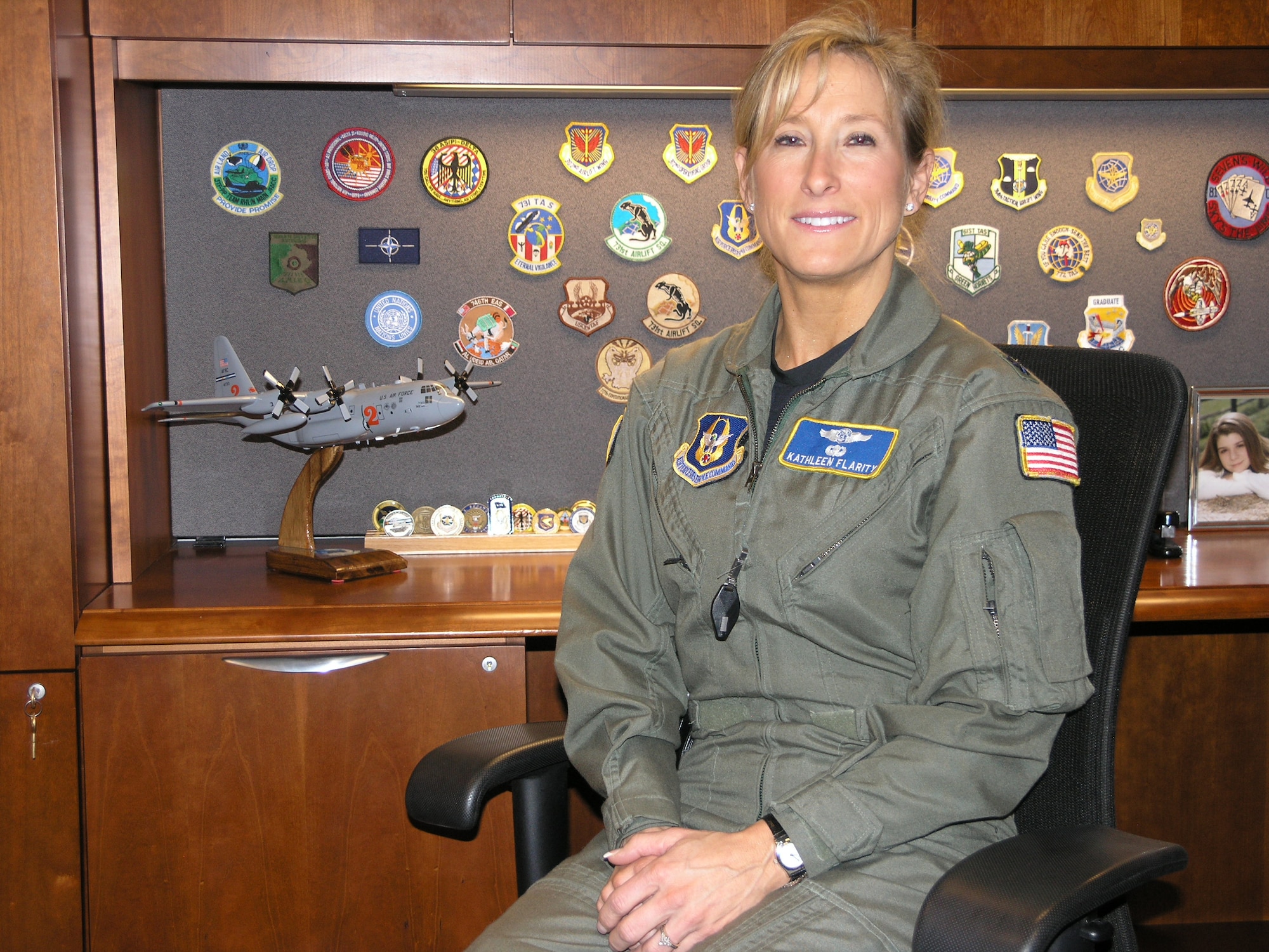Lt. Col. Kathleen Flarity, 34th Aeromedical Squadron commander, is looking forward to standing-up the new squadron and being part of the Air Force Reserve's 302nd Airlift Wing. The new squadron will create several new medical and support positions for enlisted and officer reservists. (U.S. Air Force photo/Tech. Sgt. David D. Morton)
