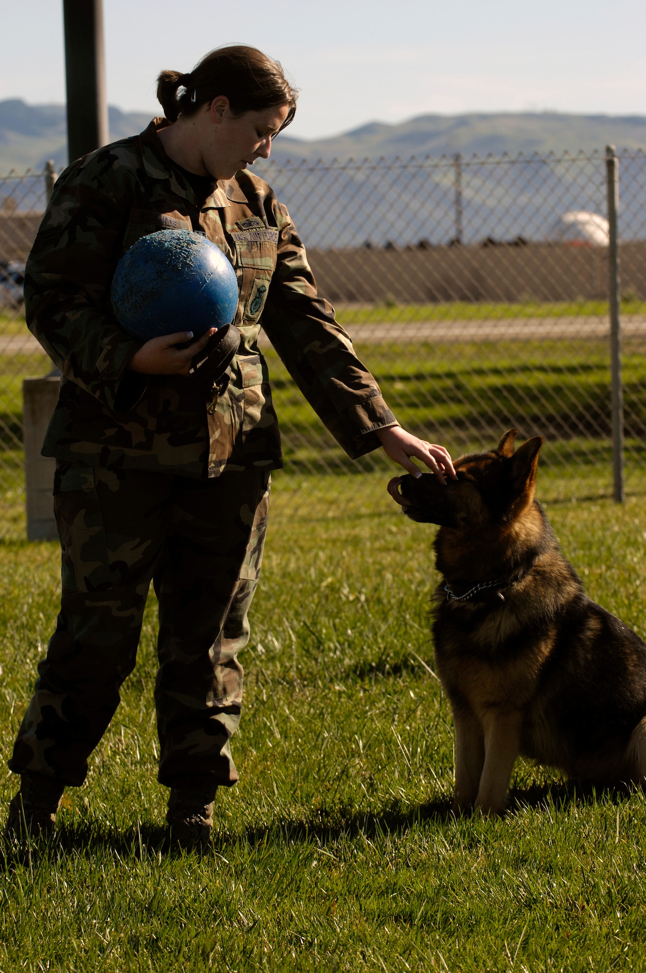 VANDENBERG AIR FORCE BASE, Calif. -- Senior Airman Shawna Richards, a entry controller with the 30th Security Forces Squadron, trains her military working dog, Baiky,on Feb. 26. Security forces train their bomb and drug sniffing dogs to seek out illegal items and potential threats. Handlers prepare the dogs for duty using obstacles designed to simulate real scenarios. Military working dogs have been used by the U.S. armed forces since World War I. (U.S. Air Force photo/Airman 1st Class Christian Thomas)


