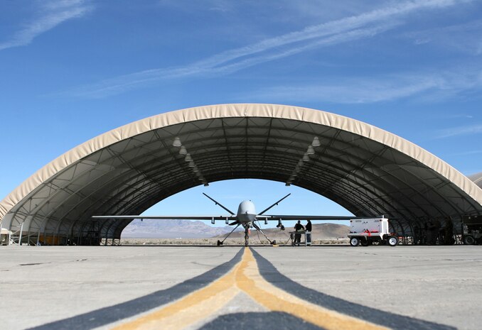 CREECH AIR FORCE BASE, Nev. -- The 432nd Aircraft Maintenance Squadron spearheaded the first ever all-military launch of the MQ-9 Reaper. The Feb. 28 flight was the first ever blue-suit launch of the Reapers, which were previously maintained solely by General Atomics Aeronautical Systems, Inc. contractors. (U.S. Air Force Photo by Lawrence Crespo)