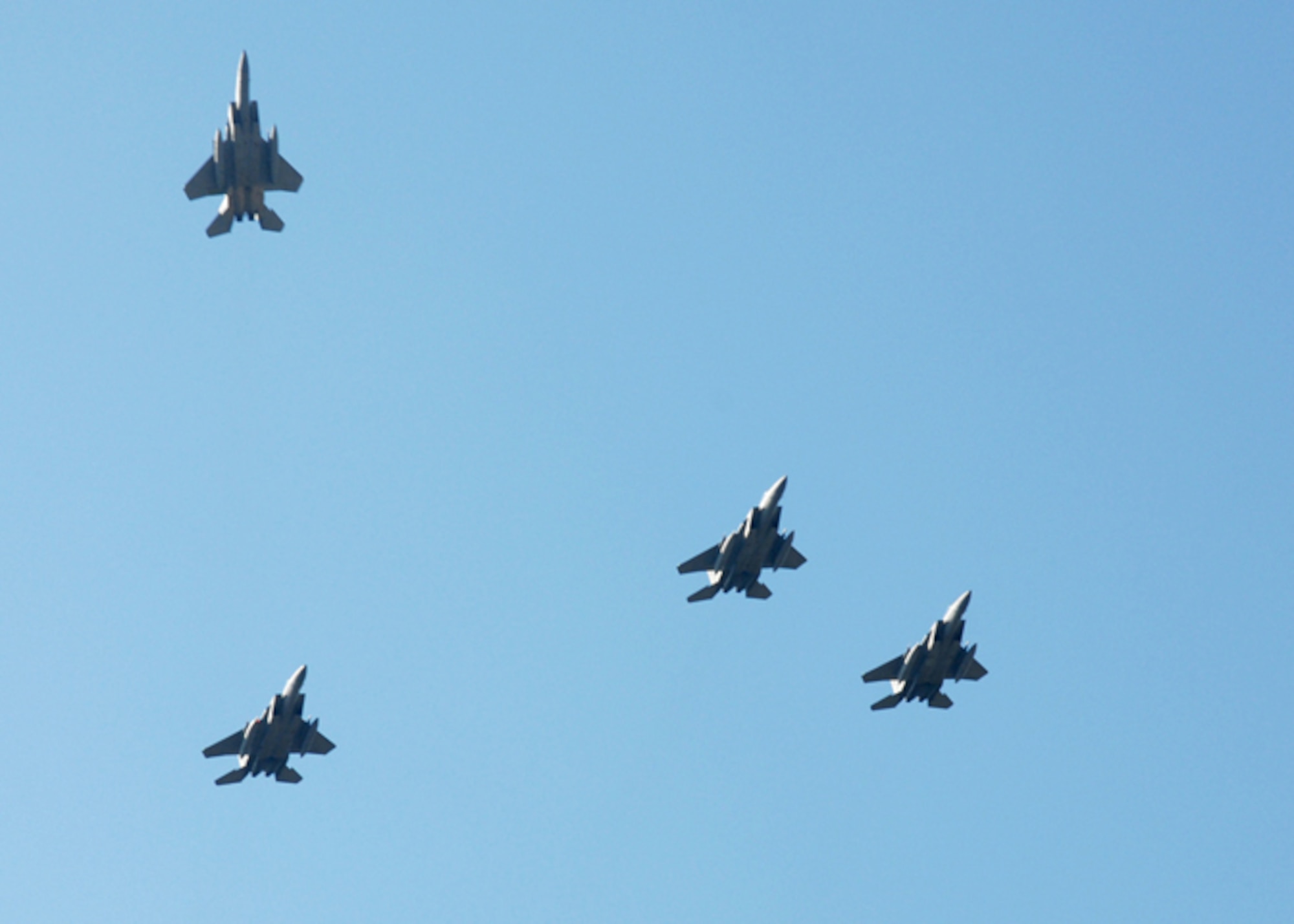 EGLIN AIR FORCE BASE, Fla. -- Fighter pilots from the 60th Fighter Squadron fly F-15Cs in the missing man formation with fighters from the 58th Fighter Squadron to culminate the memorial ceremony for 1st Lt. Ali Jivanjee Feb. 27, 2008. Lieutenant Jivanjee, 58th FS, died during an F-15 aircraft accident Feb 20 over the Gulf of Mexico. (U.S. Air Force Photo by Staff Sgt. Mike Meares)