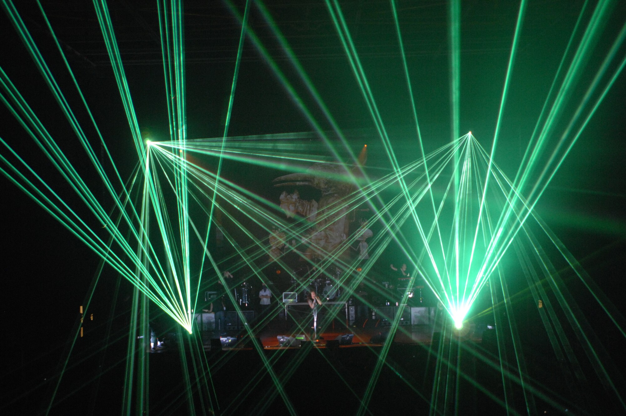 AVIANO AIR BASE, Italy -- Airmen, Soldiers, DoD civlians, and local nationals enjoy this Korn and Flyleaf concert at the Palasport in Pordenone, Italy, Feb. 22, 2008. 
Korn is a band from Bakersfield, California, and are credited with creating and popularizing the nu metal genre. To date,  Korn has sold over 30 million albums worldwide, including 16.5 million in the U.S.  Korn earned 6 Grammy Award nominations- two of which they have won.  ( U.S. Air Force photo/ Senior Airman Nathan Doza)