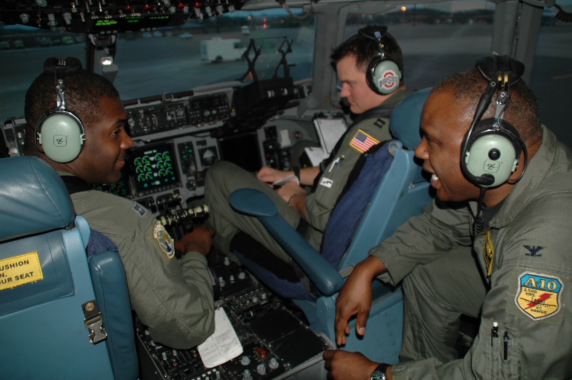 Capt. Clinton Johnson (left), a reserve C-17 pilot with the 300th Airlift Squadron at Charleston AFB, S.C., had the recent opportunity to be accompanied on a mission by his long-time mentor and uncle, Col. Tony Johnson (right), an A-10 pilot and vice commander of the 442nd Fighter Wing at Whiteman AFB, Mo. (Photo by Maj. Mark Johnson, USAFR)