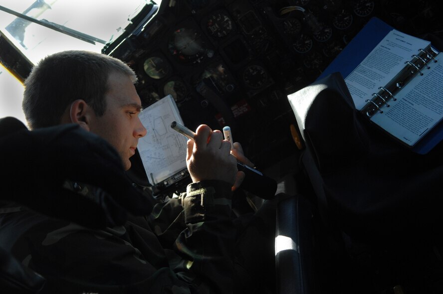 MOODY AIR FORCE BASE, Ga. -- Staff Sgt. James O'Neal, 723rd Aircraft Maintenance Squadron, prepares for an engine run on an HC-130P Combat King Jan. 3 here. Engines that have monitoring instruments replaced must be ran to ensure they are providing the proper readings. (U.S. Air Force photo by Airman 1st Class Gina Chiaverotti)
