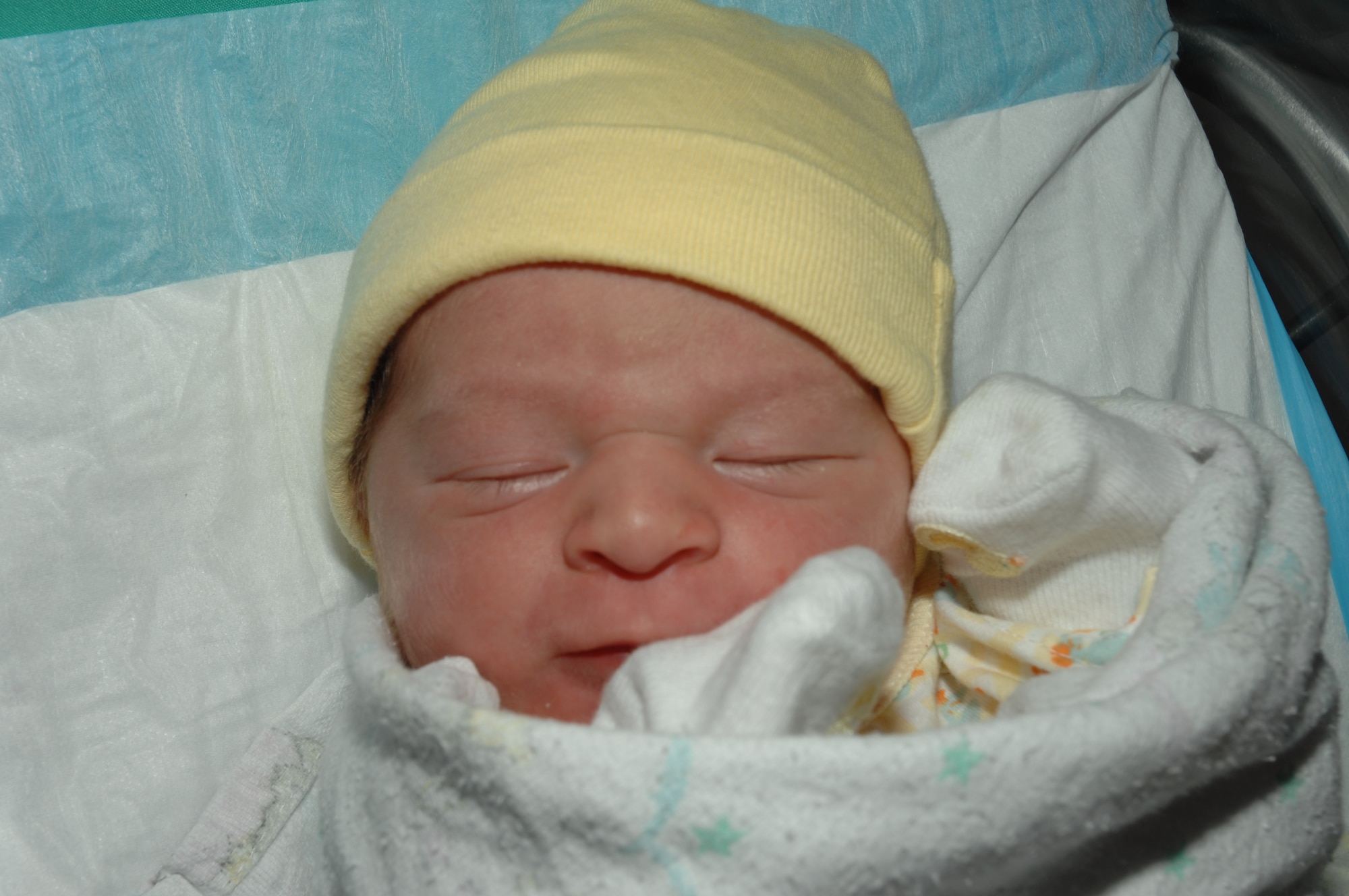 Bryce Allen Delozier, son of Tech. Sgt. David Delozier and Julianne Delozier, was the first military baby born in Europe in 2008. He was born at Lakenheath Hospital at 2:02 a.m., Jan 1 weighing 8 pounds and 8 ounces.  (U.S. Air Force photo by Airman 1st Class John Easterling)

