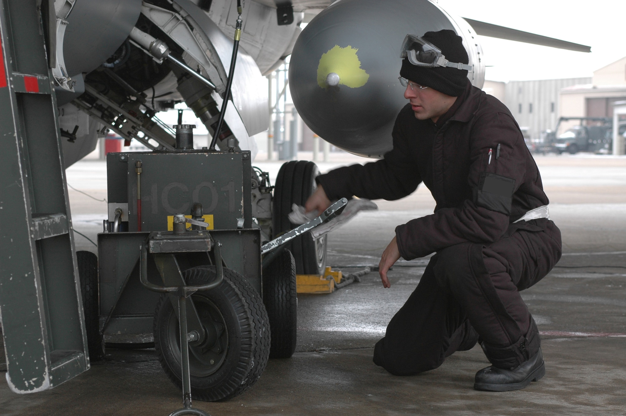 Airman 1st Class William Campenni, a 388th Aircraft Maintenance Squadron crew chief, conducts a full inspection of the F-16 between flights.  388th AMXS is the wing's largest squadron, made up of over 800 Airmen.  In November 2007, Air Combat Command honored the unit its mid-sized Maintenance Effectiveness Award. (Photo by 1st Lt. Beth Woodward)