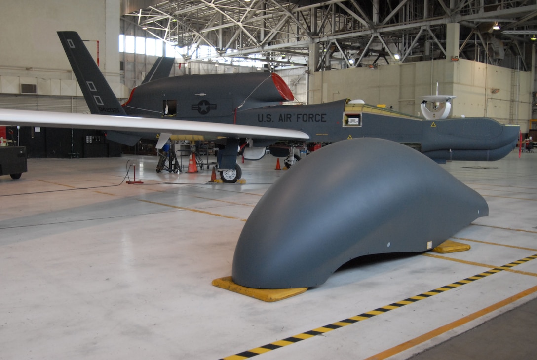 The RQ-4 Global Hawk Block 30 carries the Airborne Signals Intelligence Payload which will increase battlefield signal collection capabilities. The 452nd Flight Test Squadron is scheduled to begin developmental flight tests on the aircraft in February. (Photo by Senior Airman Julius Delos Reyes)