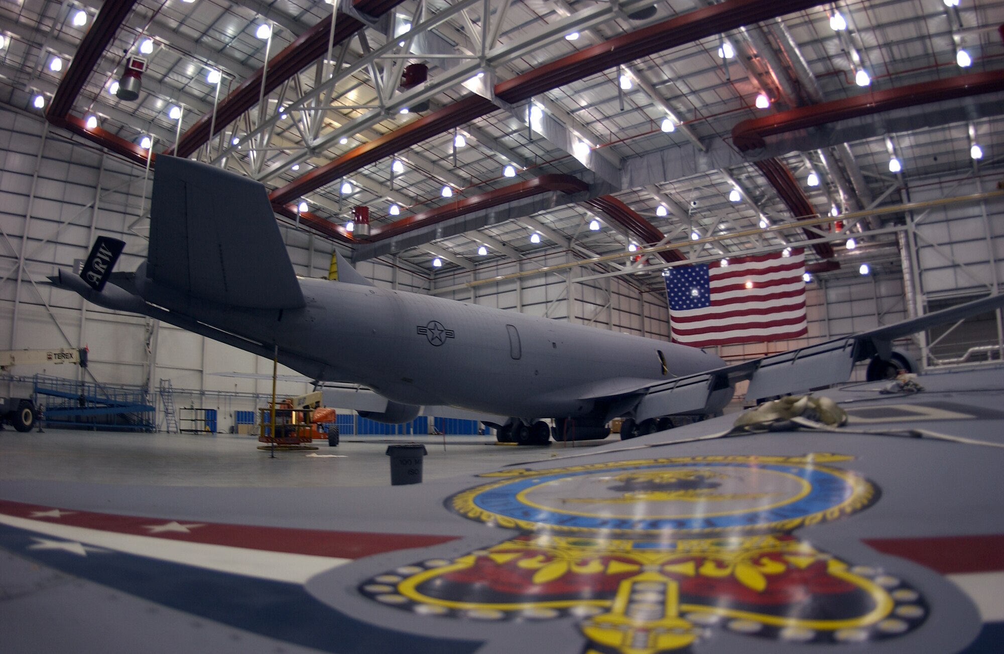 Airmen with the 100th Maintenance Group removed and replaced a vertical stabilizer here Dec. 16. Though each plane regularly goes through an isochronal inspection, this is the first time a fin has been removed at RAF Mildenhall since 2001. (U.S. Air Force photo/Senior Airman Clark Staehle)        
