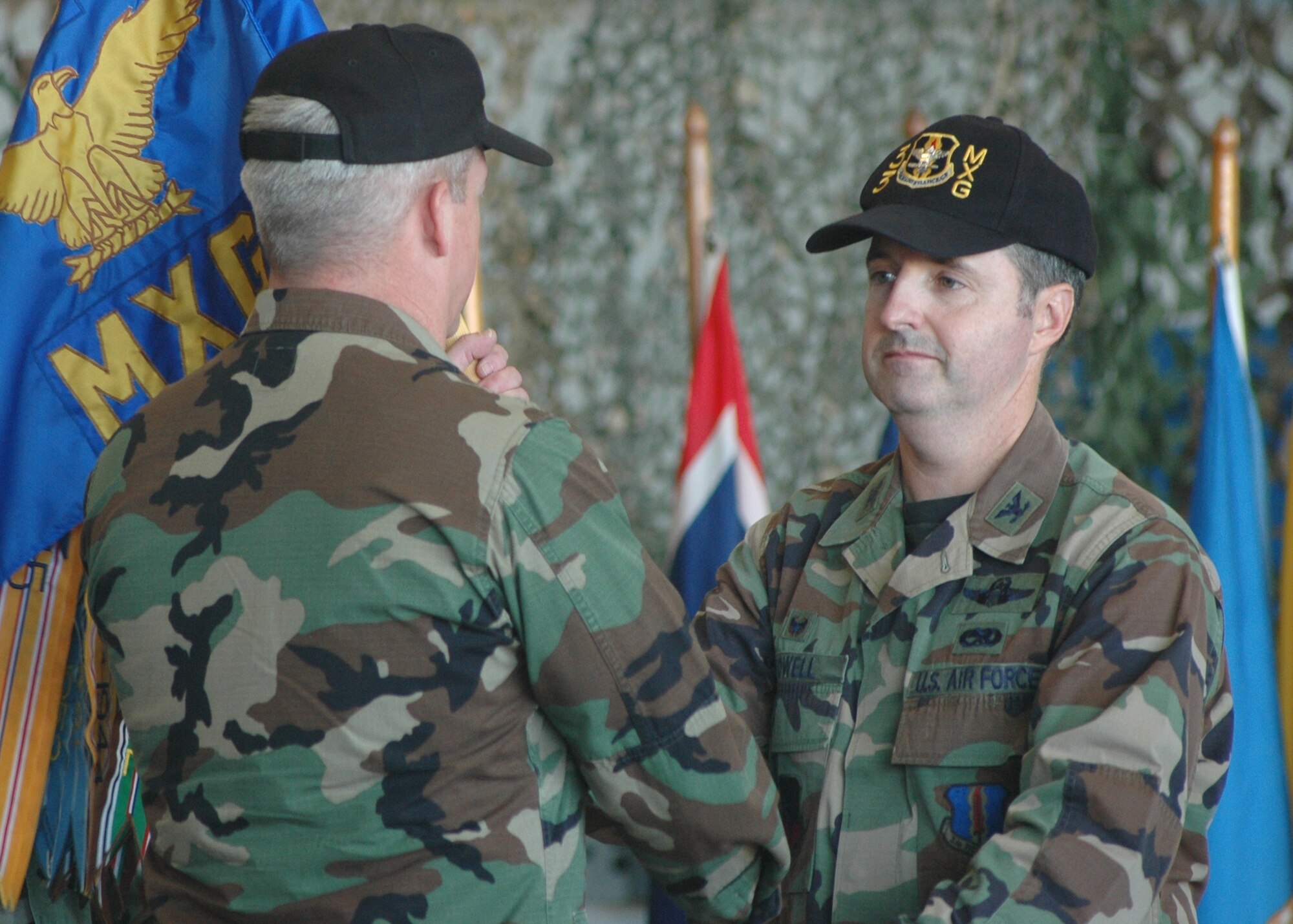 At 3:33 p.m. Jan. 7, Col. John Powell, relinquished command of the 33d Maintenance Group in the 33d Maintenance Operations Squadron Training Hangar at Eglin Air Force Base, Fla. Colonel Powell is deploying to Southwest Asia in support of Operation Enduring Freedom.
