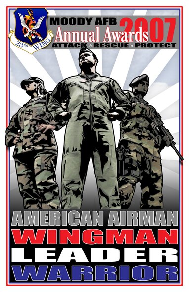 The 23rd Wing will celebrate this year’s annual award winners during a ceremony at 6 p.m., Jan. 12 at the James H. Rainwater Convention Center in Valdosta.  The evening will honor the wing’s top military and civilian performers in 10 different categories.  Attendees will also get to hear from retired Chief Master Sgt. of the Air Force Gerald Murray, who will serve as the guest speaker for the event.  (U.S Air Force graphic by Staff Sgt. Nicholas Hall)
