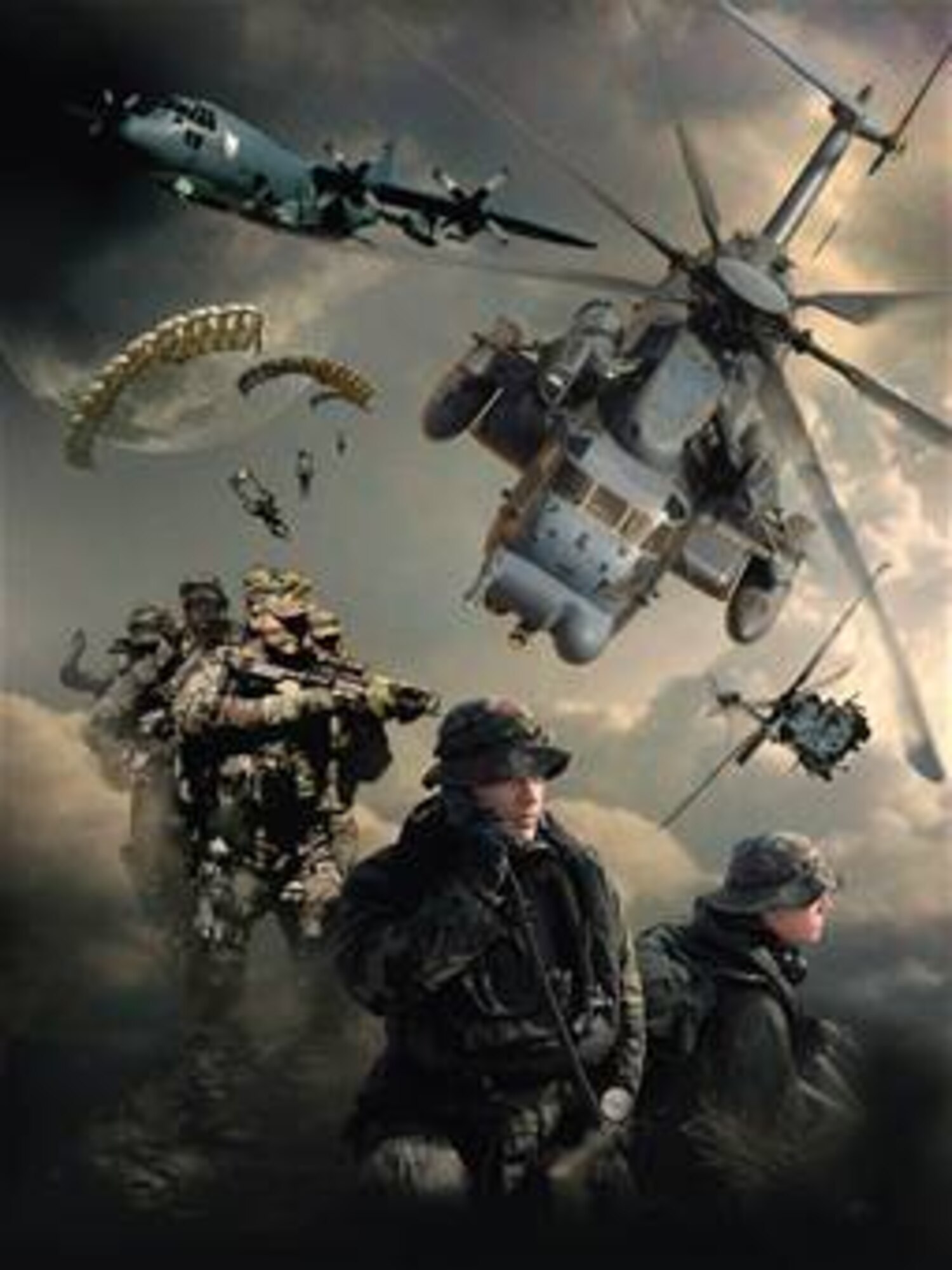 "Air Force Special Operations".  Created by Ken Chandler. This image is 10x7.5 @ 300 ppi. Printable (PDF) files for this image, up to 18x24 inches @ 300 ppi, are available by contacting afgraphics@dma.mil. This image is copyrighted and is the property of Ken Chandler and is available only to members of the armed forces and military organizations.