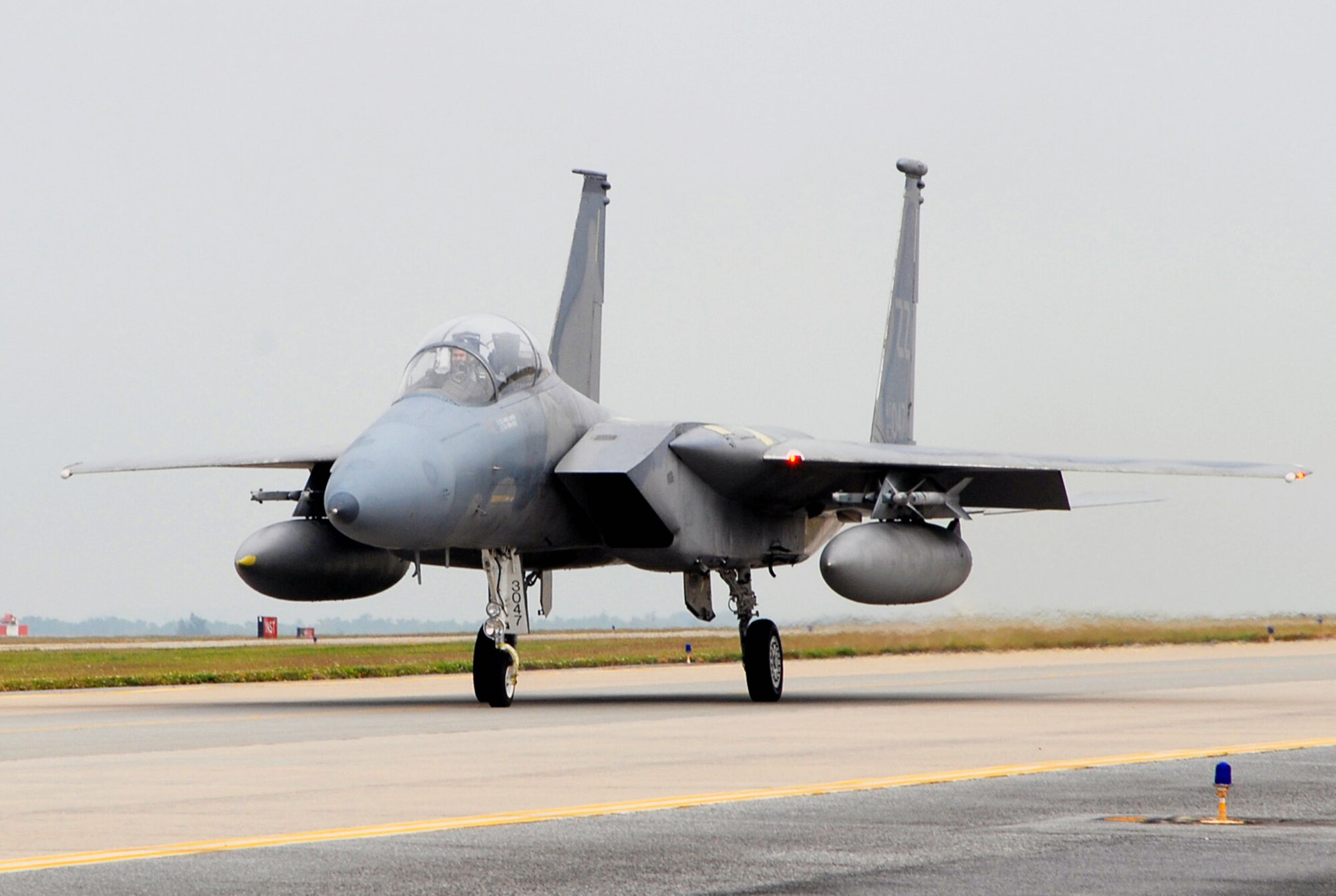 An F-15 Eagle taxis to the runway during a local operational readiness exercise at Kadena Air Base, Japan.  (U.S. Air Force photo/Tech Sgt. Dave DeRemer)
