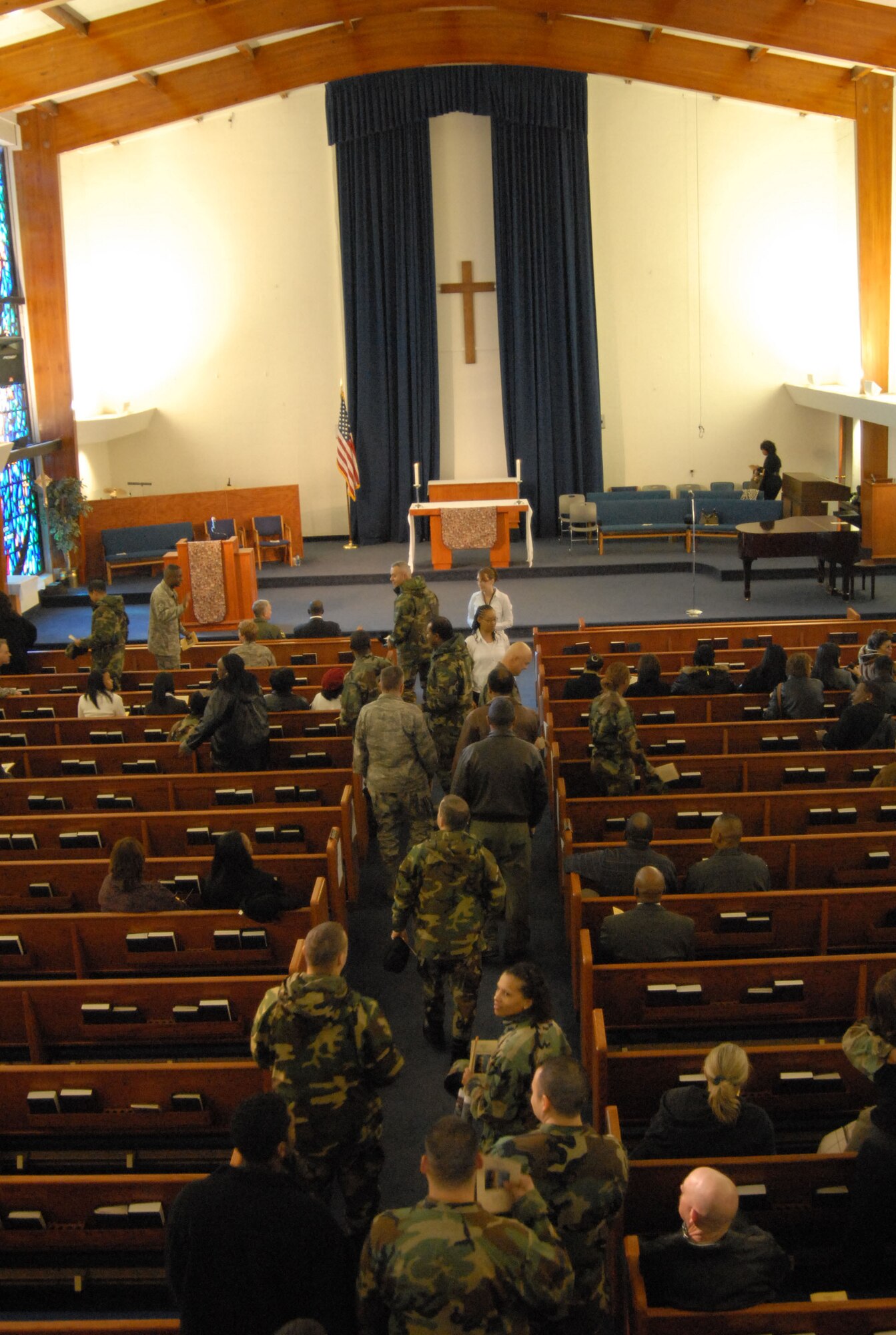 Team Edwards gather at the Chapel 1 Sanctuary here Jan. 10 during the Dr. Martin Luther King Jr. observance. Bishop Vashti Murphy McKenzie, African Methodist Episcopal Church consecrated bishop, was the guest speaker. (Photo by Senior Airman Julius Delos Reyes)