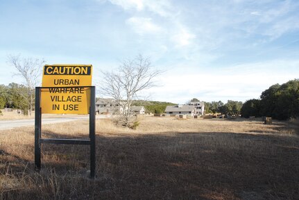 A village built at Camp Bullis, Texas, is used as a training site for Common Battlefield Airman Training Bridge. Students are taught basic combat skills throughout the week of training and evaluated on those skills in a field training exercise. (U.S. Air Force photo by SSgt. Beth Del Vecchio)